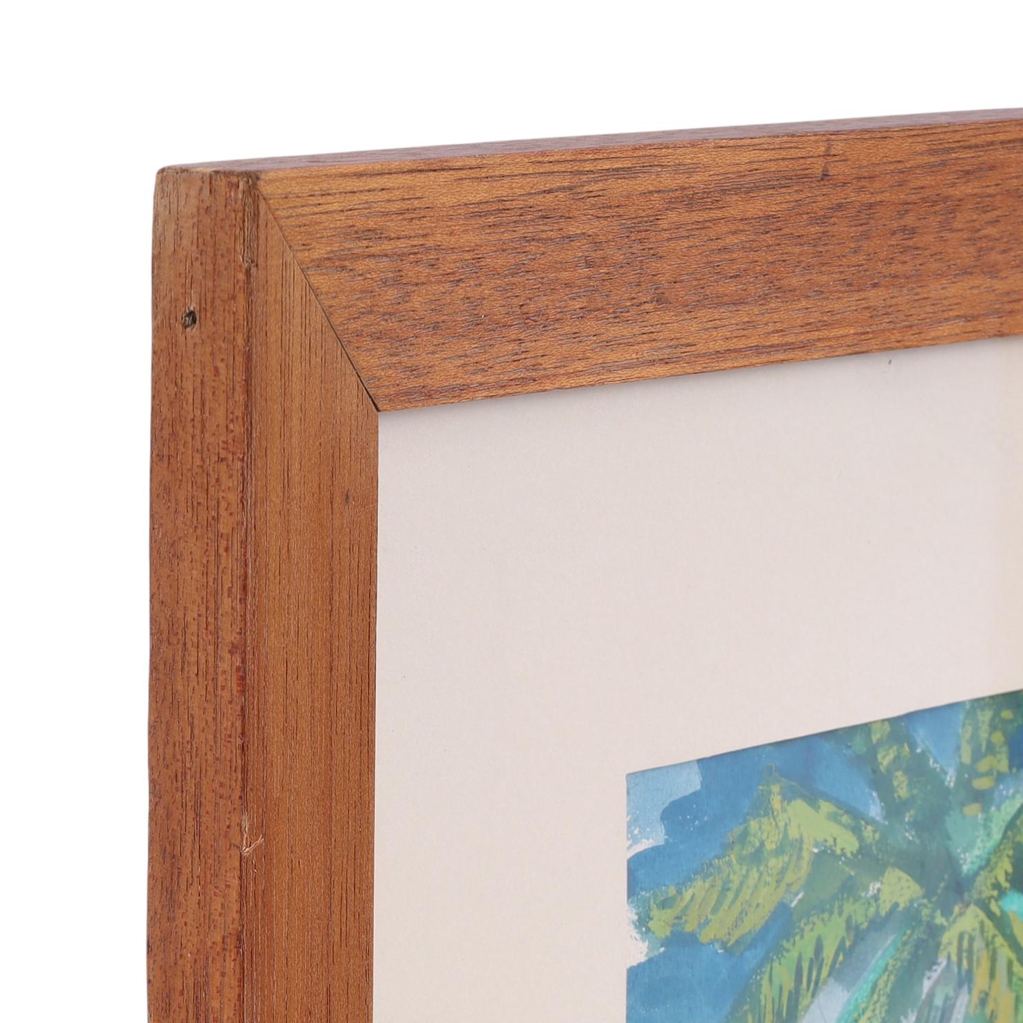 Acuarela Tropical Vintage con Palmeras y Figuras en Martinica Pintura en venta