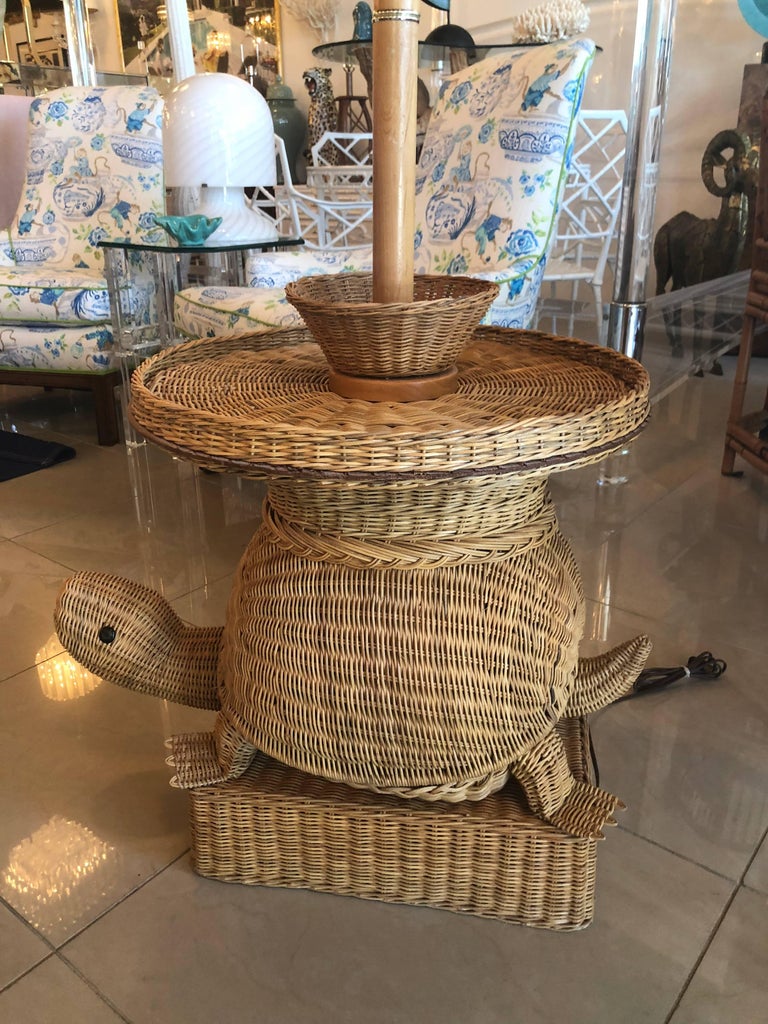 Vintage Tropical Wicker Turtle Side End Table Floor Lamp ...