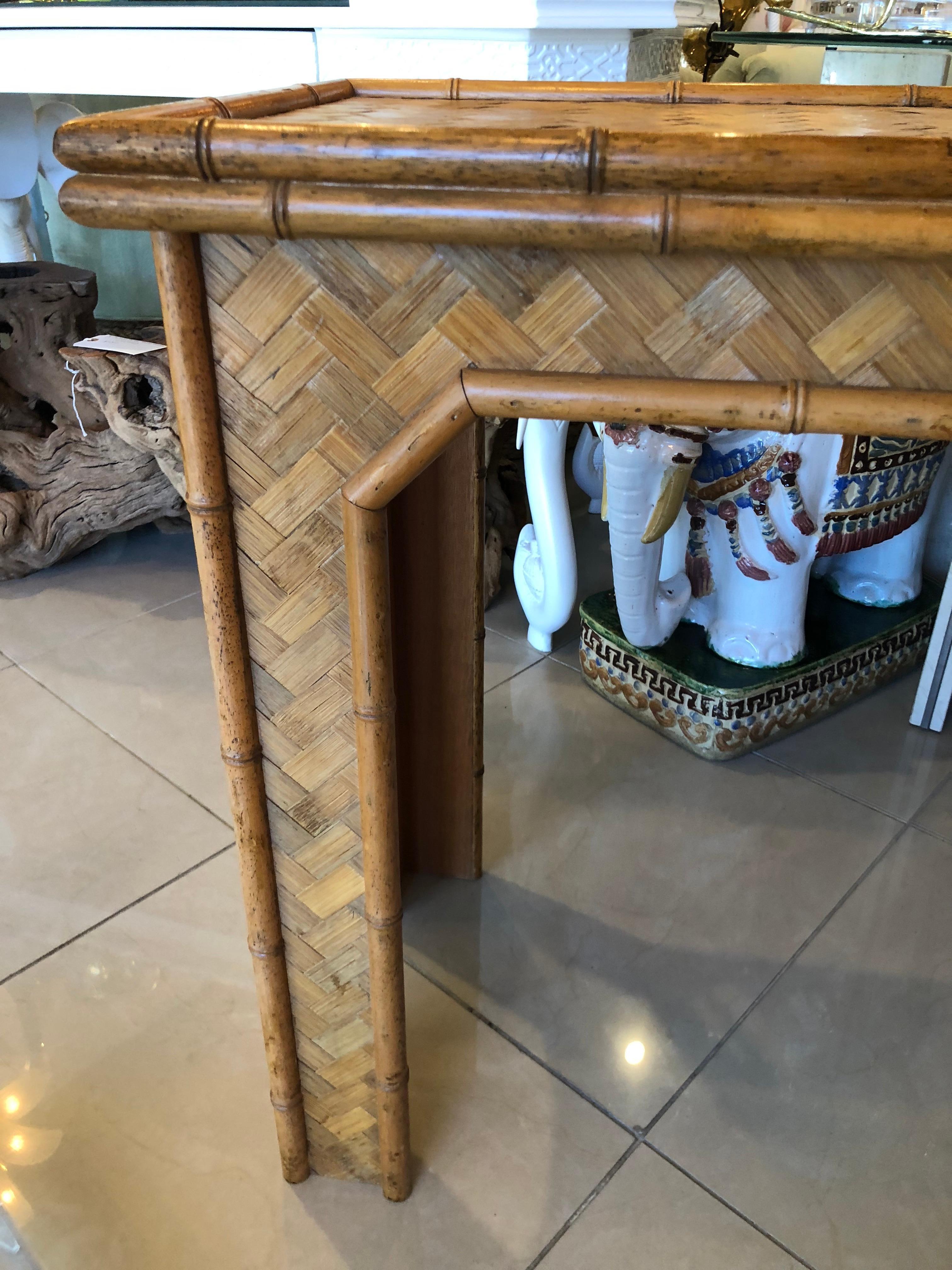 Vintage Tropical Woven Rattan and Bamboo Console Table Moroccan Flair 1