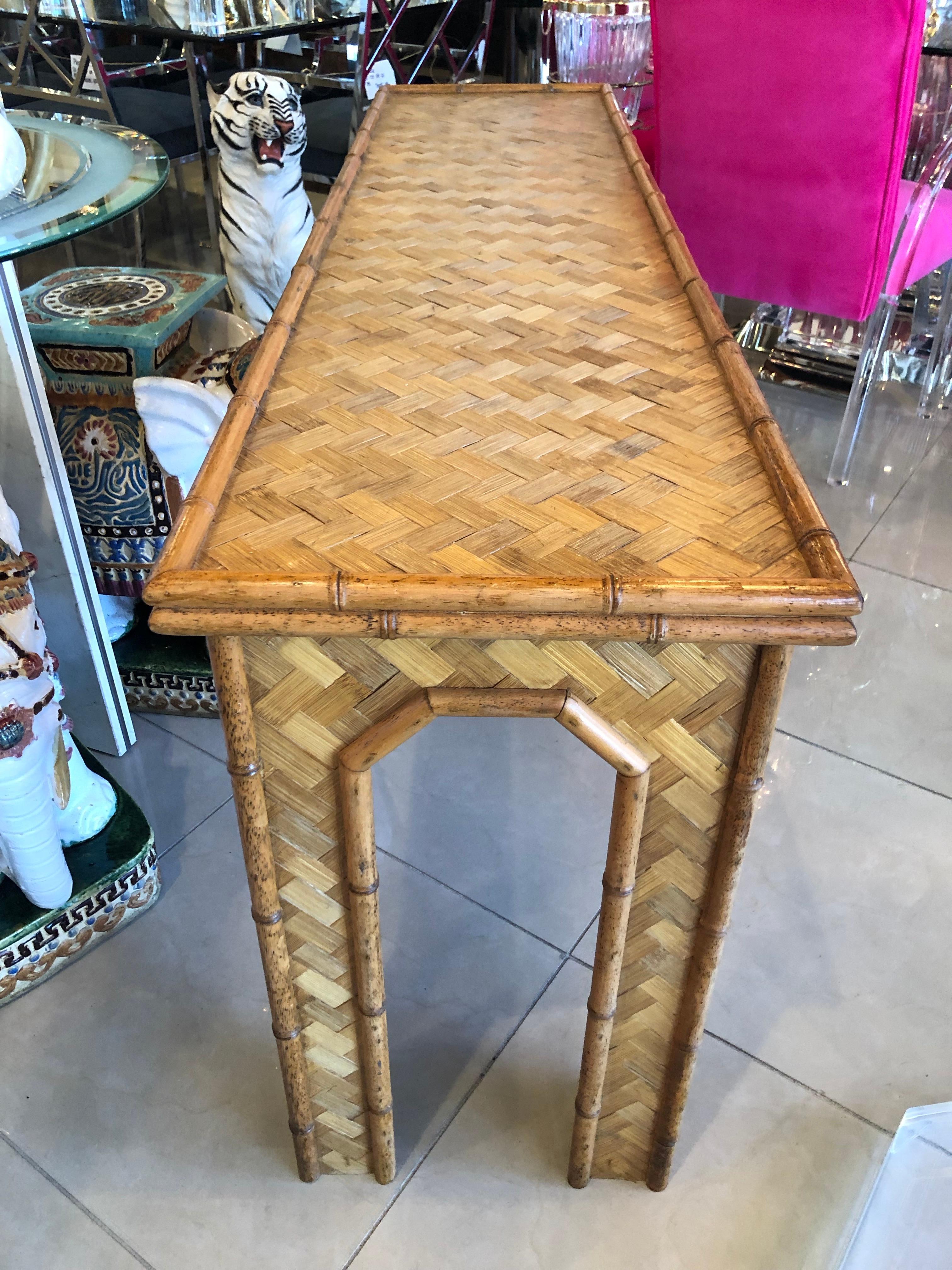 Vintage Tropical Woven Rattan and Bamboo Console Table Moroccan Flair 2