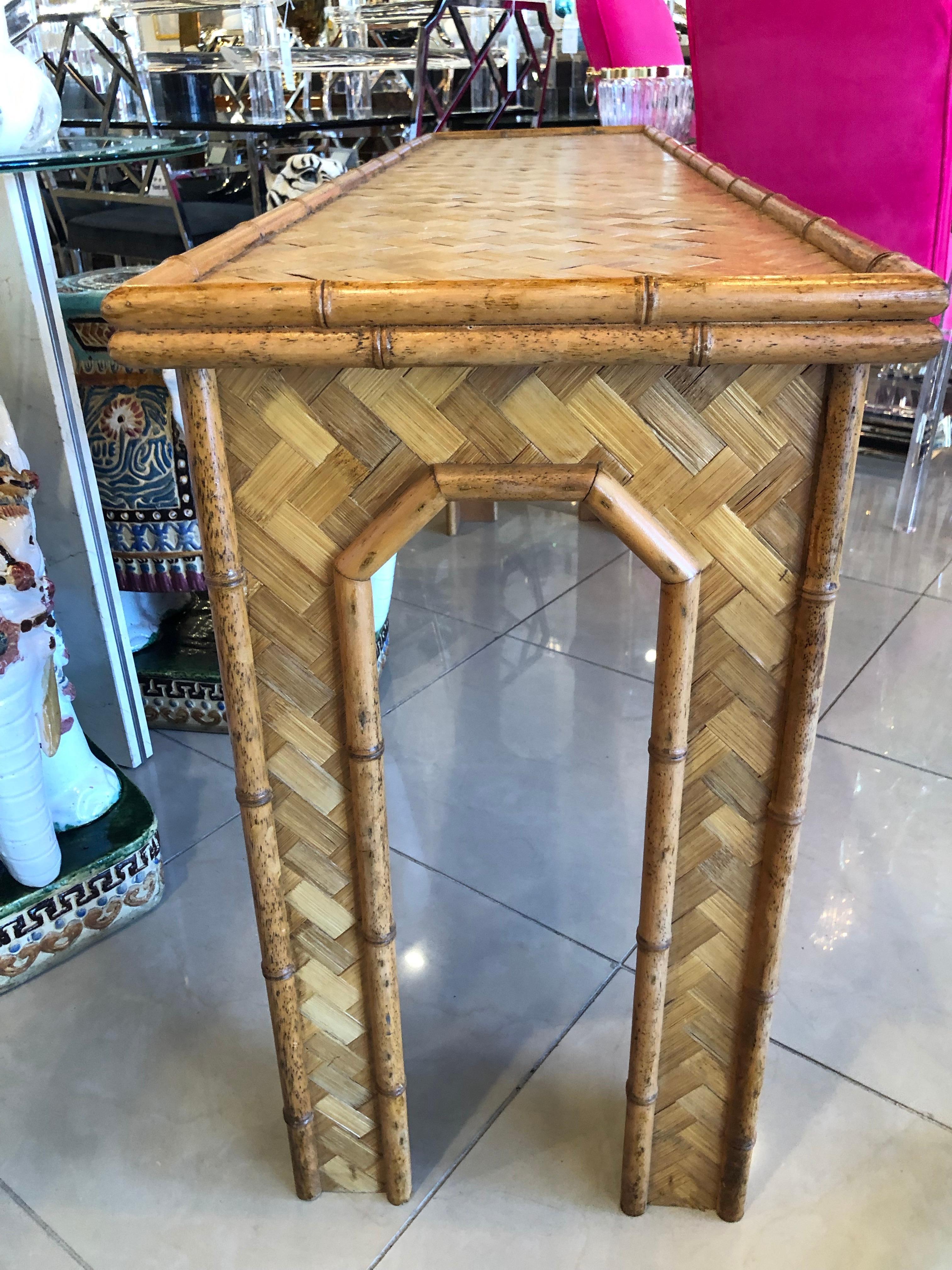 Vintage Tropical Woven Rattan and Bamboo Console Table Moroccan Flair 3