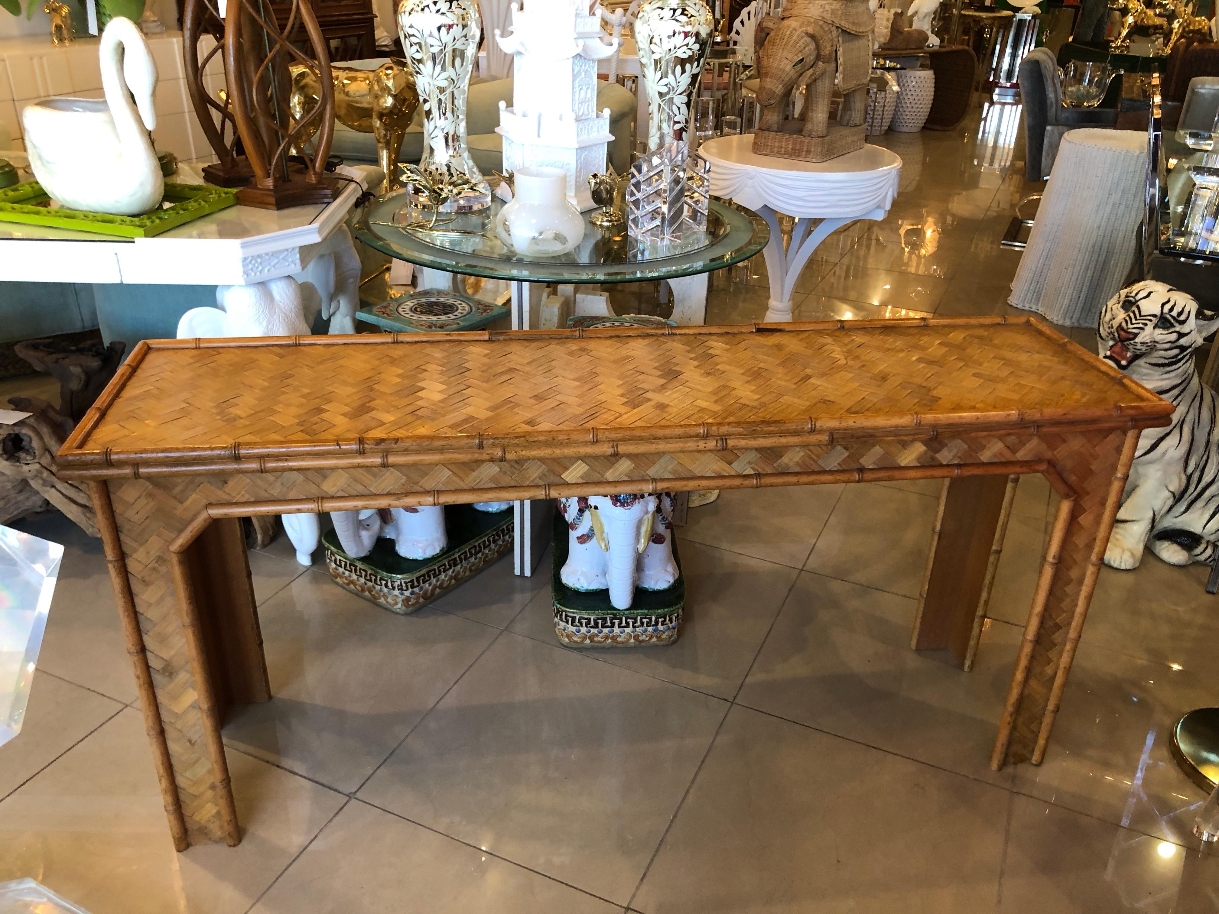 Vintage Tropical Woven Rattan and Bamboo Console Table Moroccan Flair 4