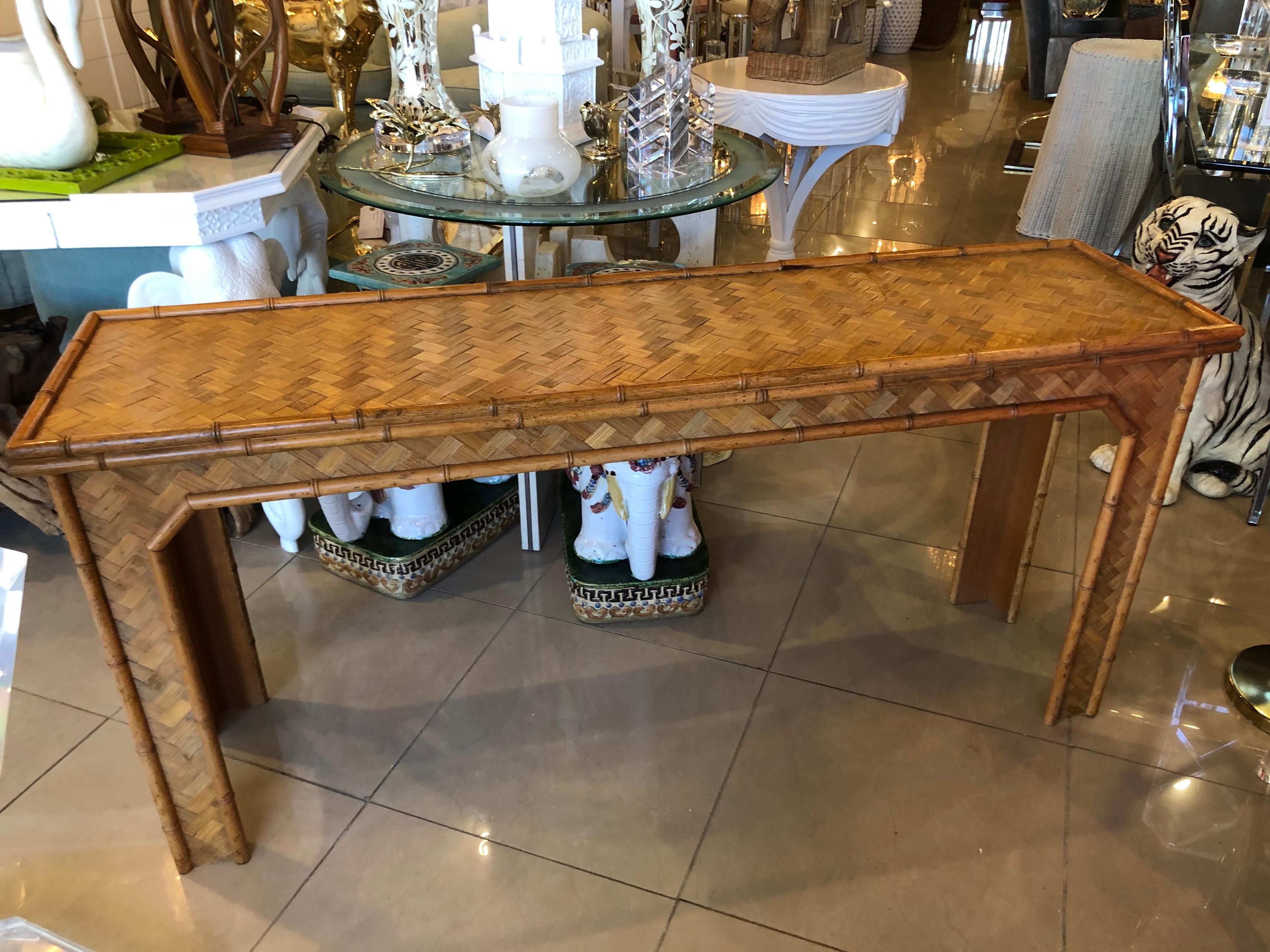 Vintage Tropical Woven Rattan and Bamboo Console Table Moroccan Flair 5