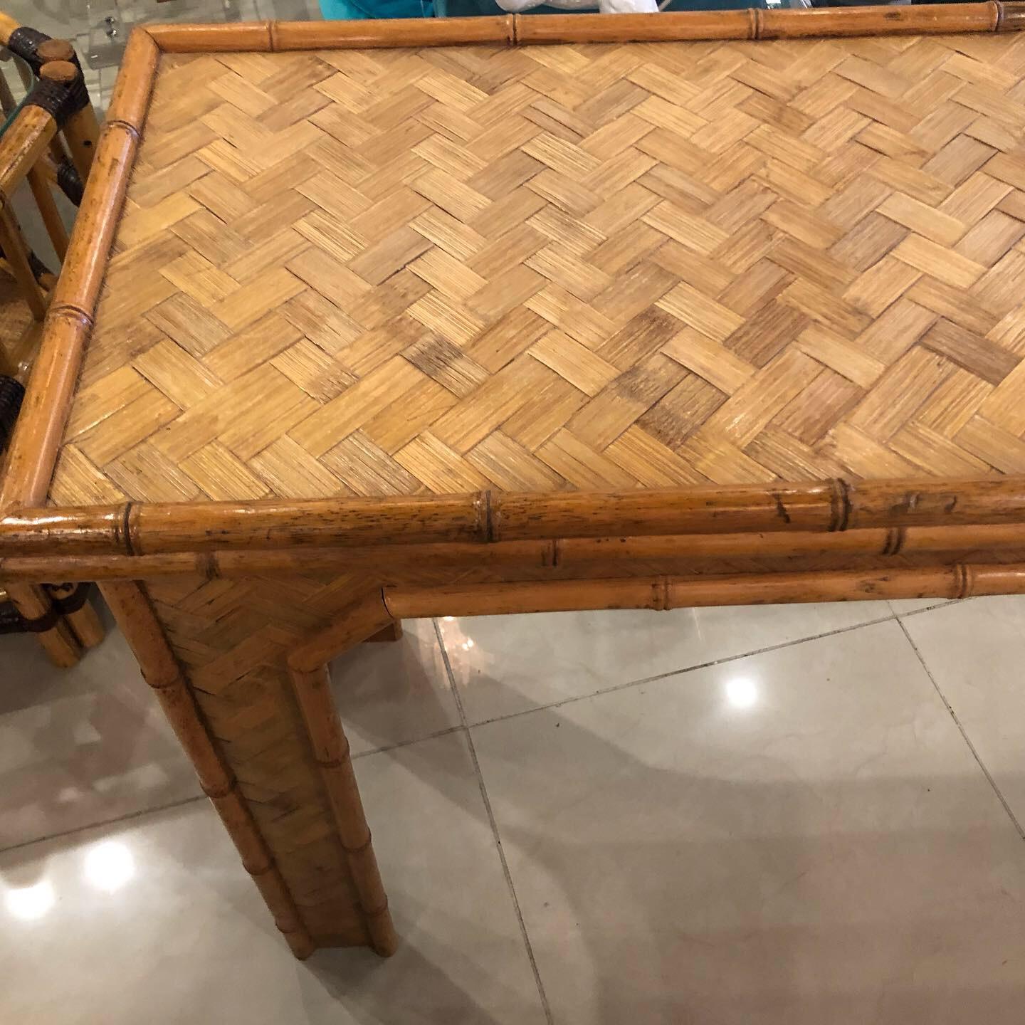 Vintage Tropical Woven Rattan and Bamboo Console Table Moroccan Flair In Good Condition In West Palm Beach, FL