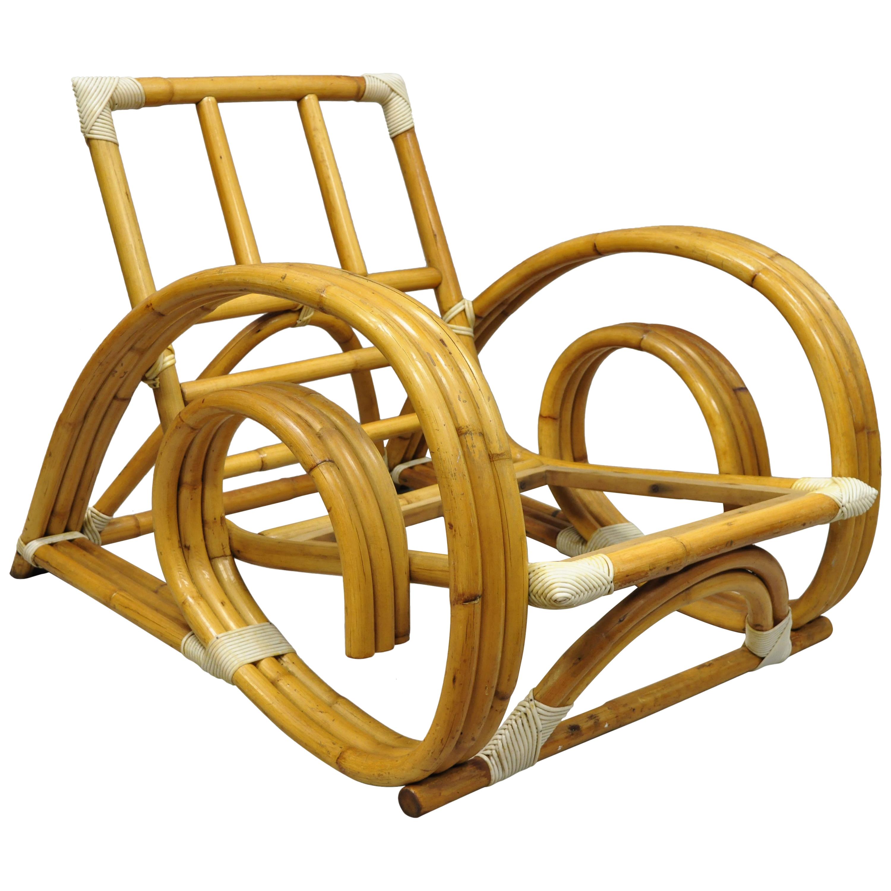 Vintage Tropitan Paul Frankl Style Bamboo Rattan Pretzel Club Lounge Chair