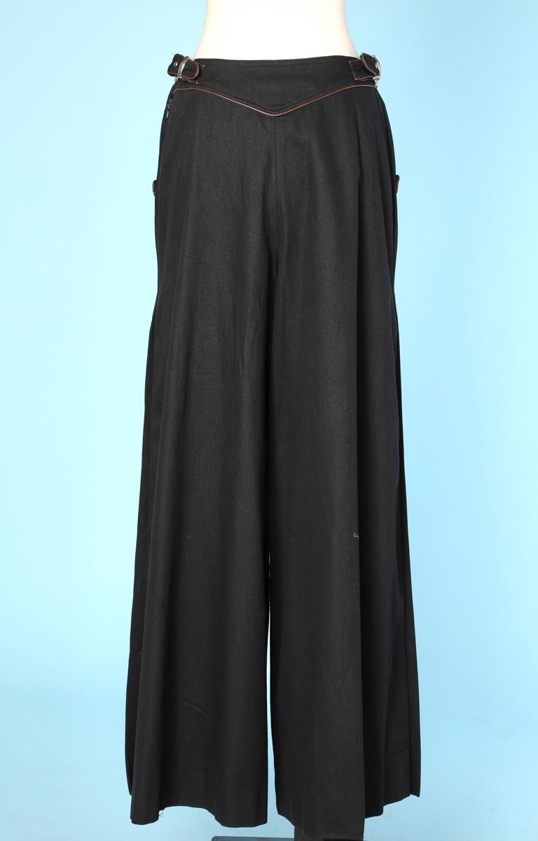 Black Vintage trousers in black wool and brown leather Christian Dior
