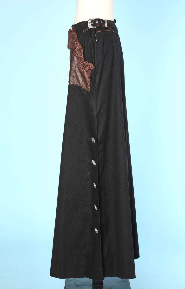 Vintage-Hose aus schwarzer Wolle und braunem Leder von Christian Dior (Schwarz)