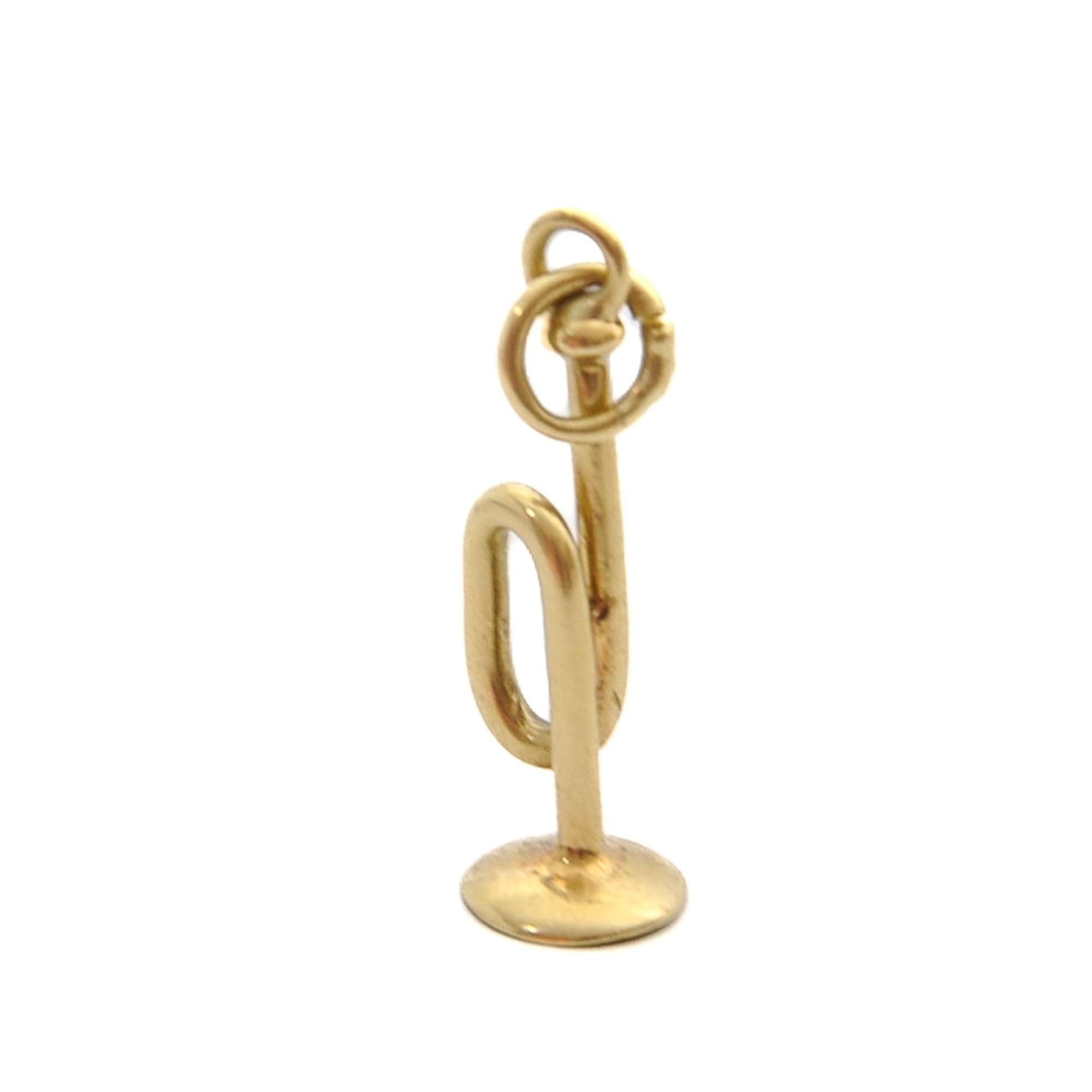 Vintage 14 Karat Gold Trumpet Charm Pendant For Sale 3