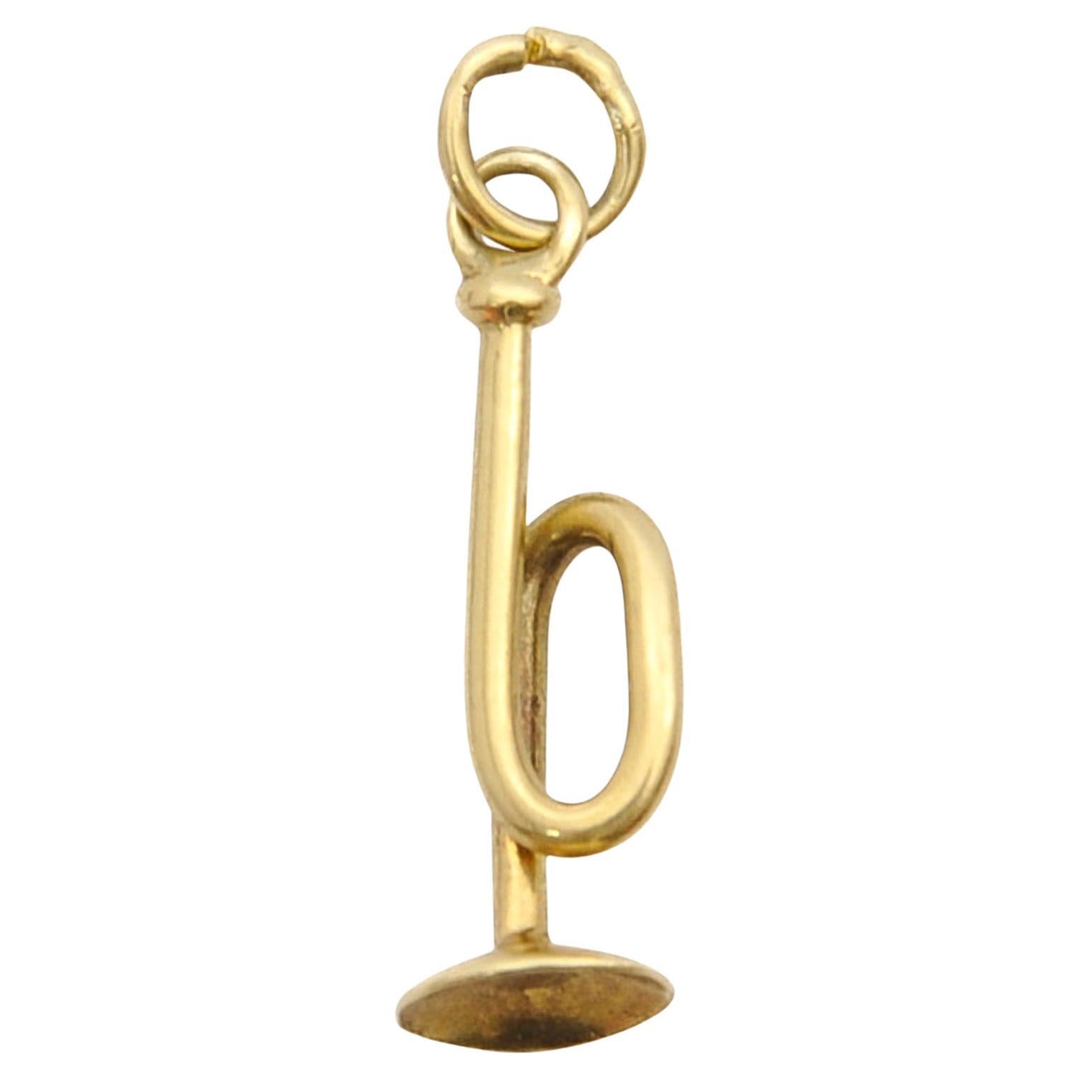 Vintage 14 Karat Gold Trumpet Charm Pendant For Sale