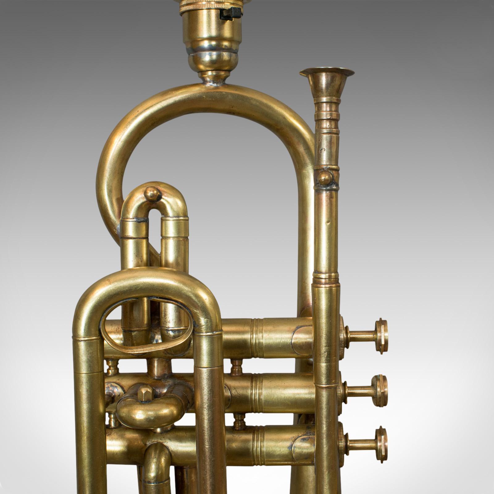 Vintage Trumpet Lamp, English, Oak, Brass, Musical Instrument, Light, Pendant 2