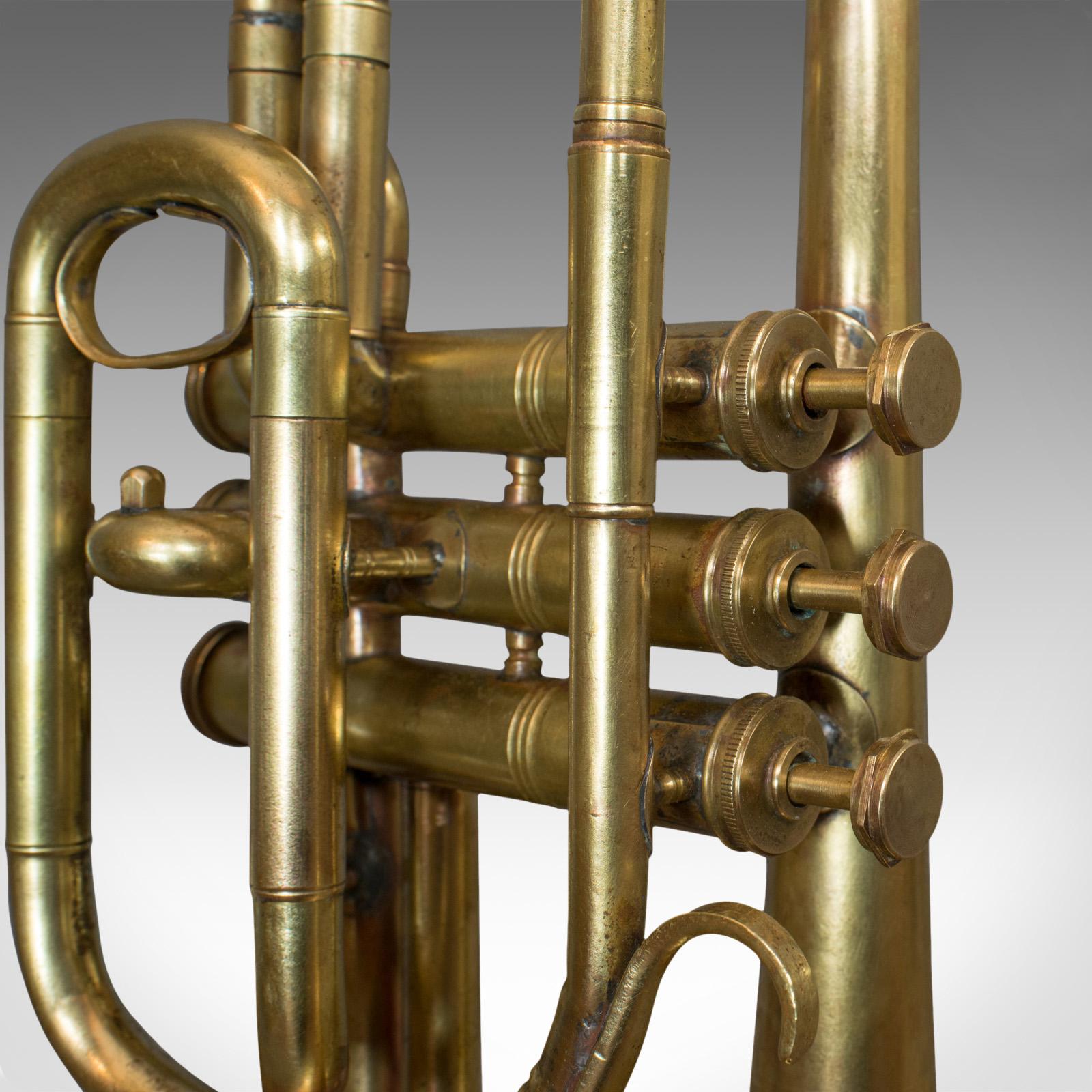 Vintage Trumpet Lamp, English, Oak, Brass, Musical Instrument, Light, Pendant 3