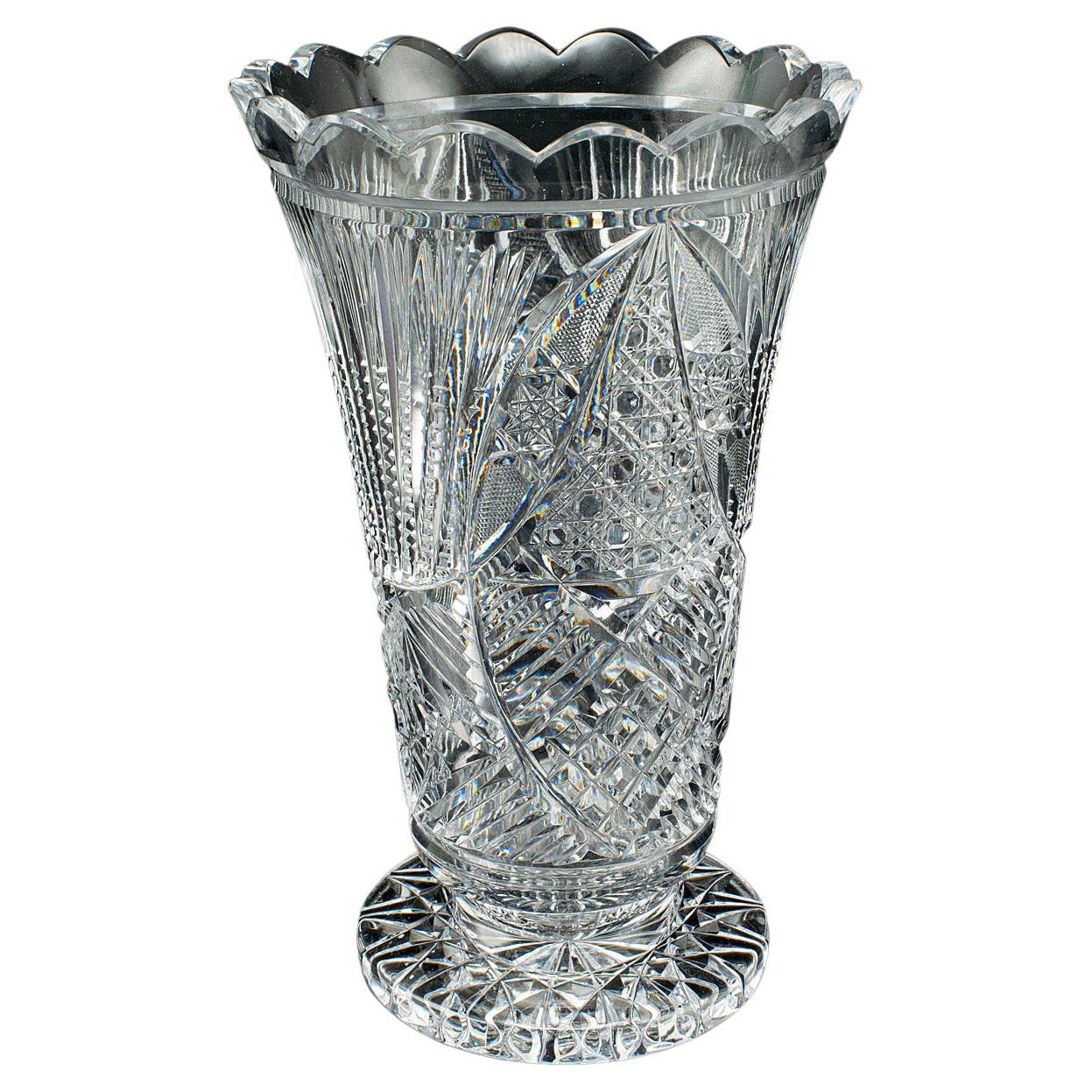 Vintage Trumpet Vase, English, Cut Glass, Decorative Flower Pot, Mid Century