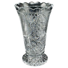 Vintage Trumpet Vase, English, Cut Glass, Decorative Flower Pot, Mid Century