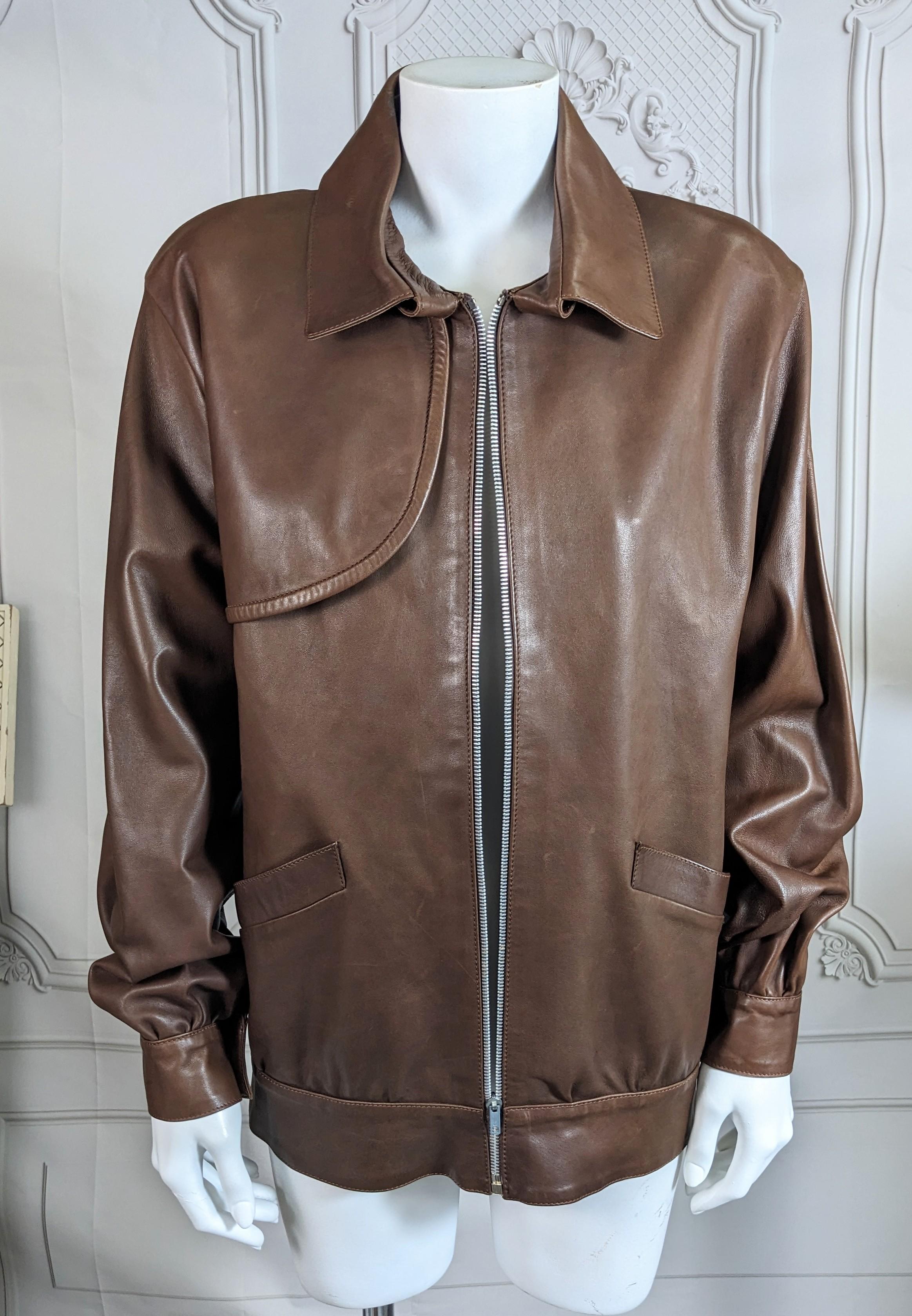Vintage Trussardi Soft Calf Leather Bomber In Good Condition For Sale In New York, NY