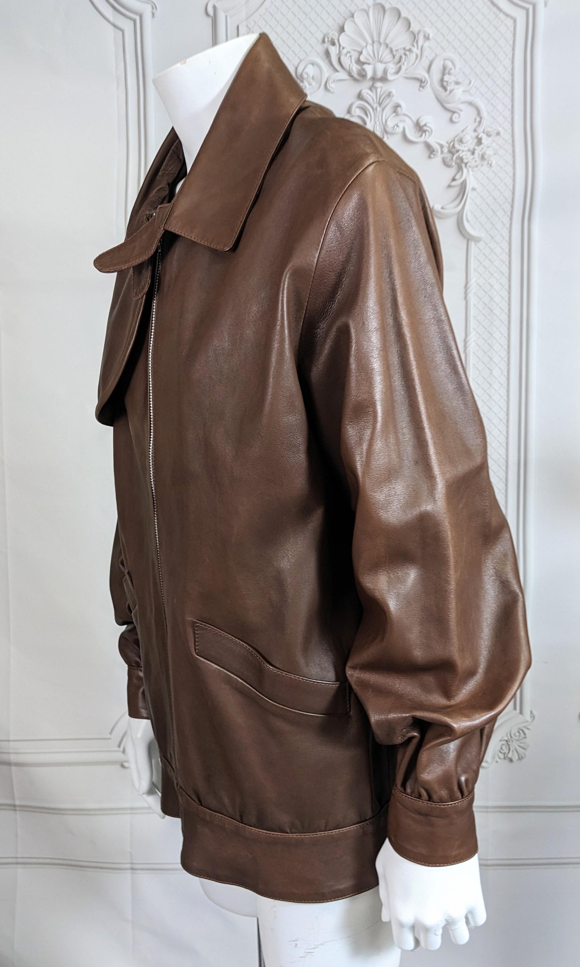 Women's or Men's Vintage Trussardi Soft Calf Leather Bomber For Sale