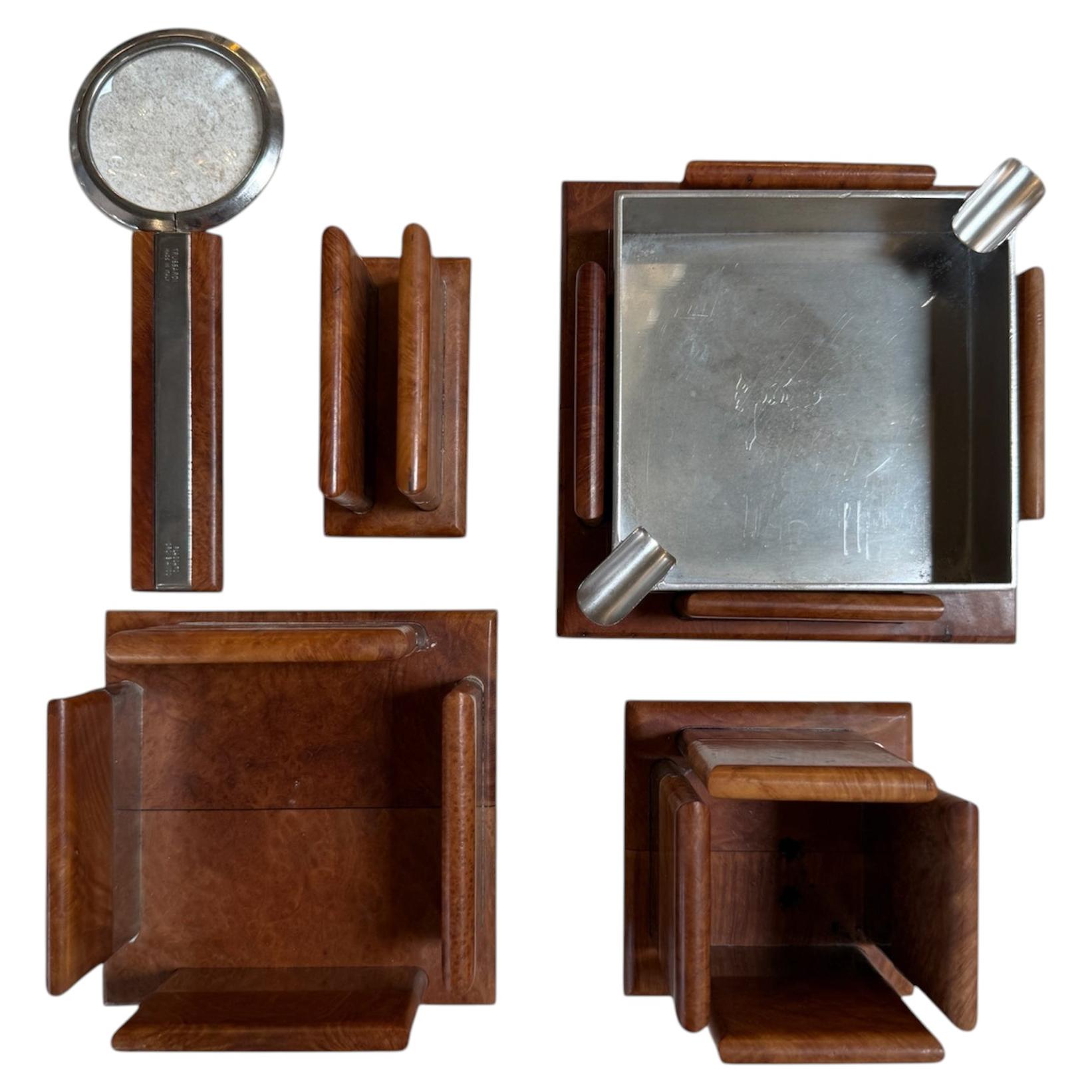 Vintage Trussardi Wood & Metal Desk Accessories Set