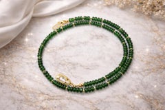 Vintage 14K Gold Tsavorite Bead Choker Necklace, 65 Carats, 16.5"