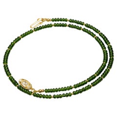 Vintage 14K Gold Tsavorite Bead Choker Necklace, 65 Carats, 16.5"