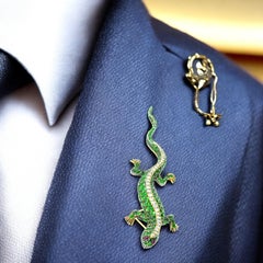 Vintage Tsavorite, Diamond & Ruby Salamander long Brooch.