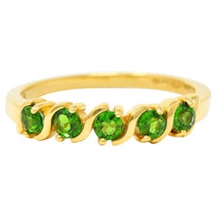 Vintage Tsavorite Garnet 14 Karat Yellow Gold Wave Band Ring
