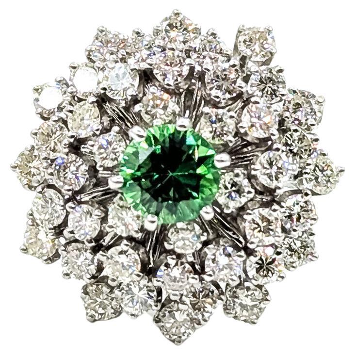Vintage Tsavorite Garnet 
Diamond Cocktail Ring in 14k For Sale