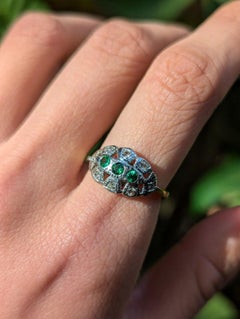 Vintage Tsavorite Green Garnet Diamond Cluster Ring 18k Yellow & White Gold