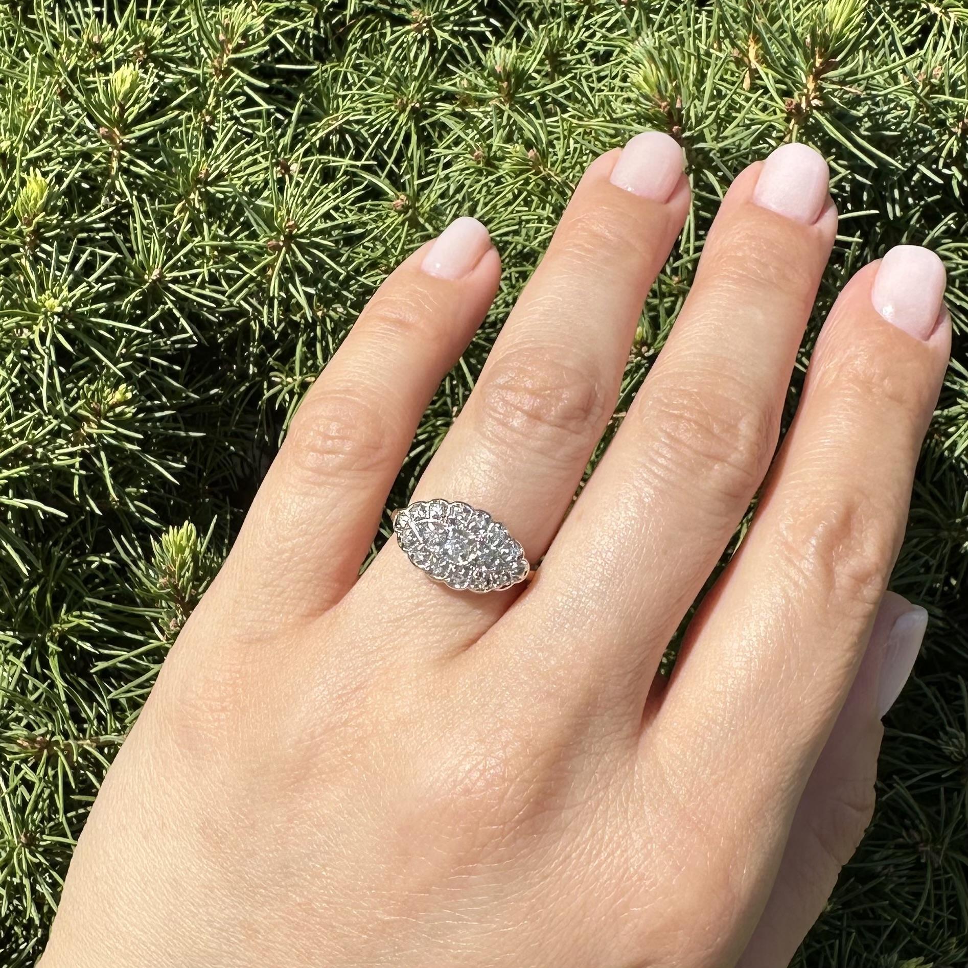 Vintage TT Gold 0,30ctw Diamant Filigran geätzte Arbeit Marquise Form Abendessen Ring im Angebot 5