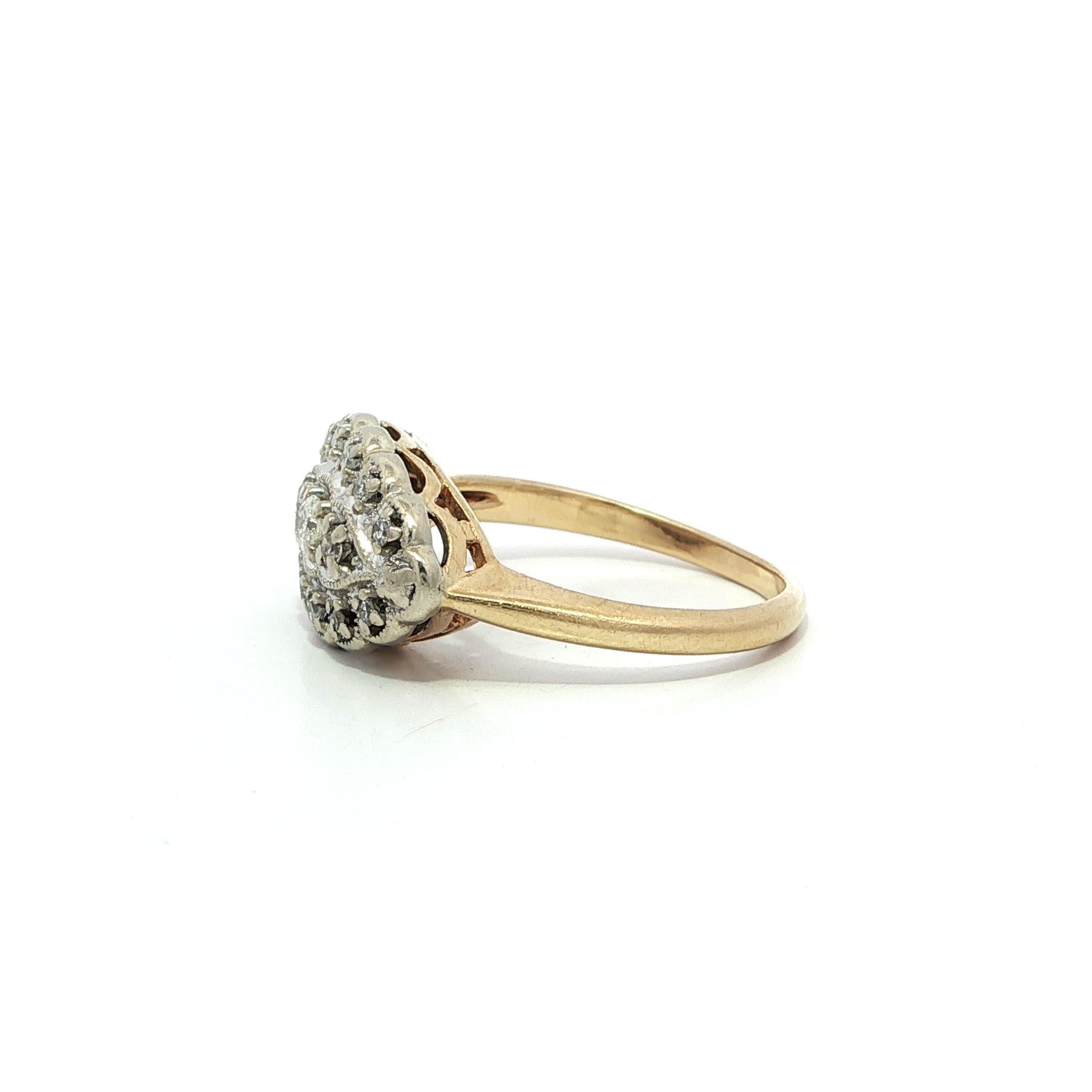 Vintage TT Gold 0,30ctw Diamant Filigran geätzte Arbeit Marquise Form Abendessen Ring im Angebot 1