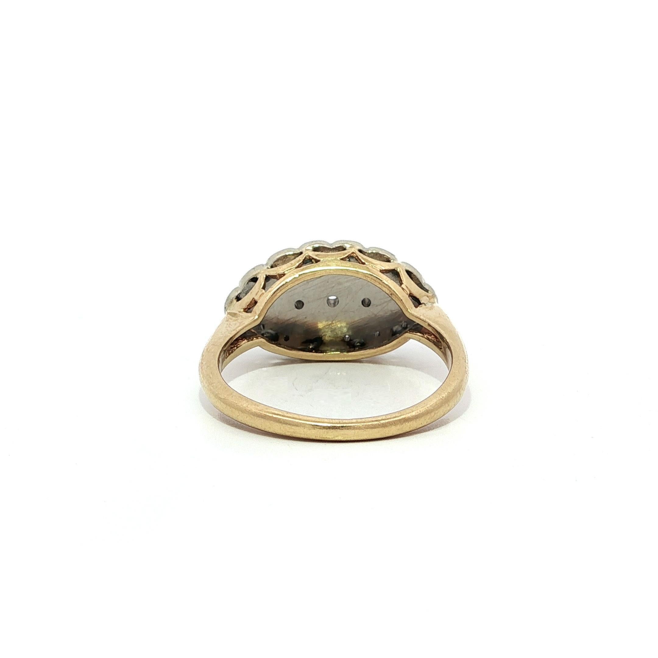 Vintage TT Gold 0,30ctw Diamant Filigran geätzte Arbeit Marquise Form Abendessen Ring im Angebot 2