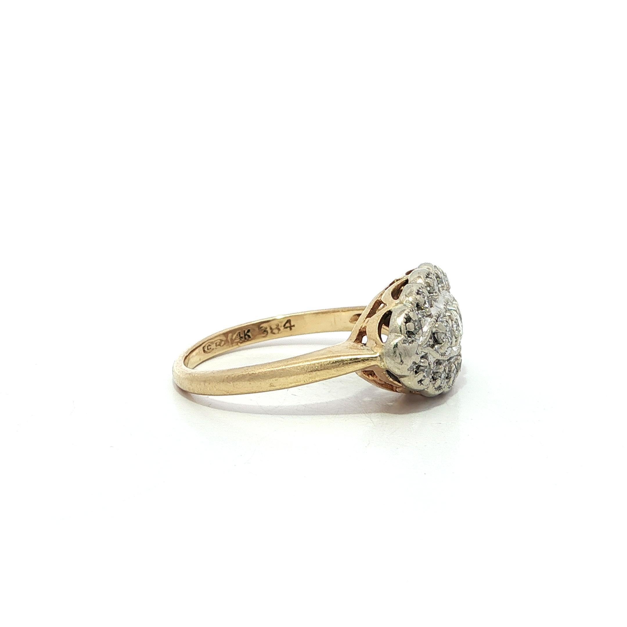 Vintage TT Gold 0,30ctw Diamant Filigran geätzte Arbeit Marquise Form Abendessen Ring im Angebot 3