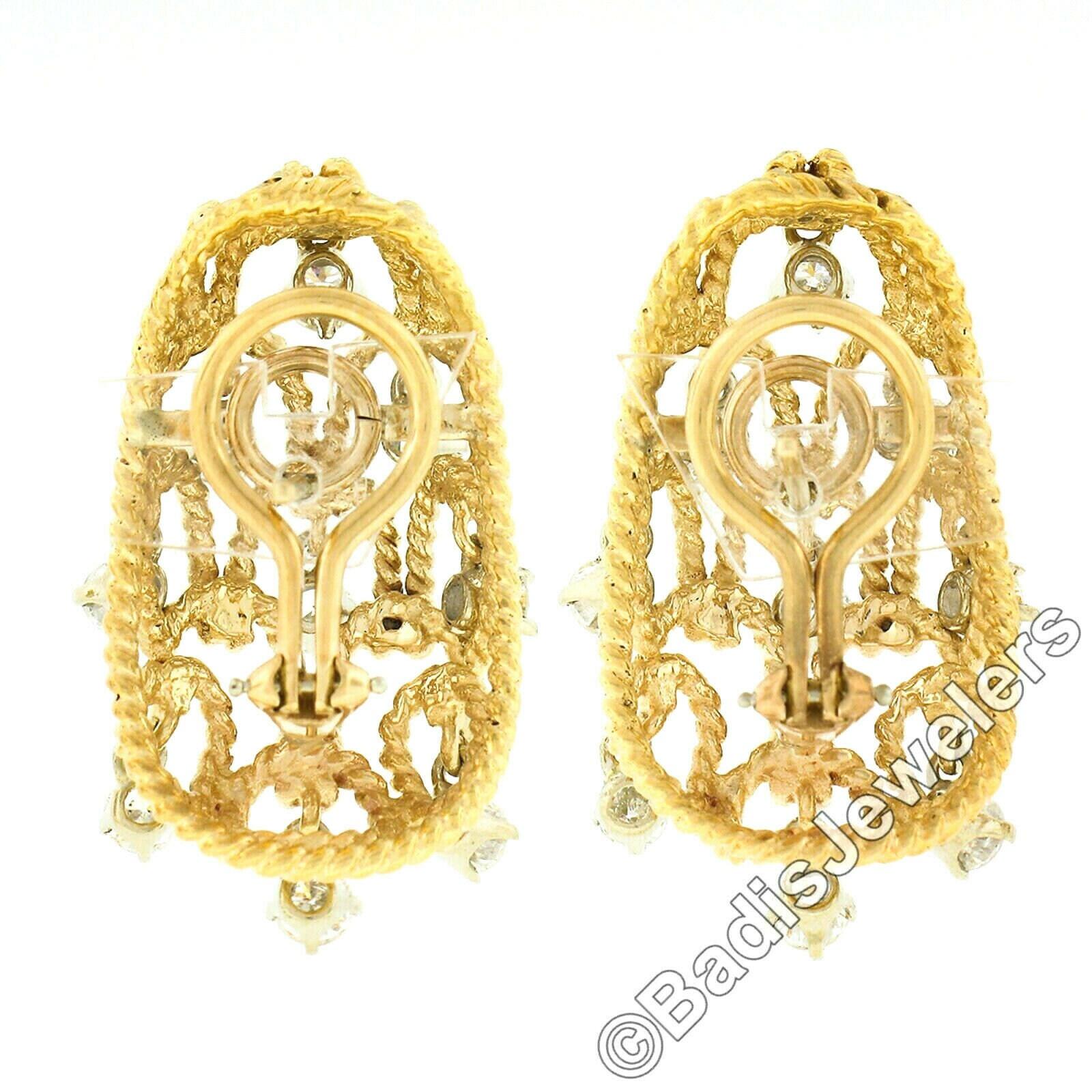 Vintage TT Gold Runde Diamanten baumeln verdrehte Draht große offene Kuppel Ohrringe (Brillantschliff) im Angebot