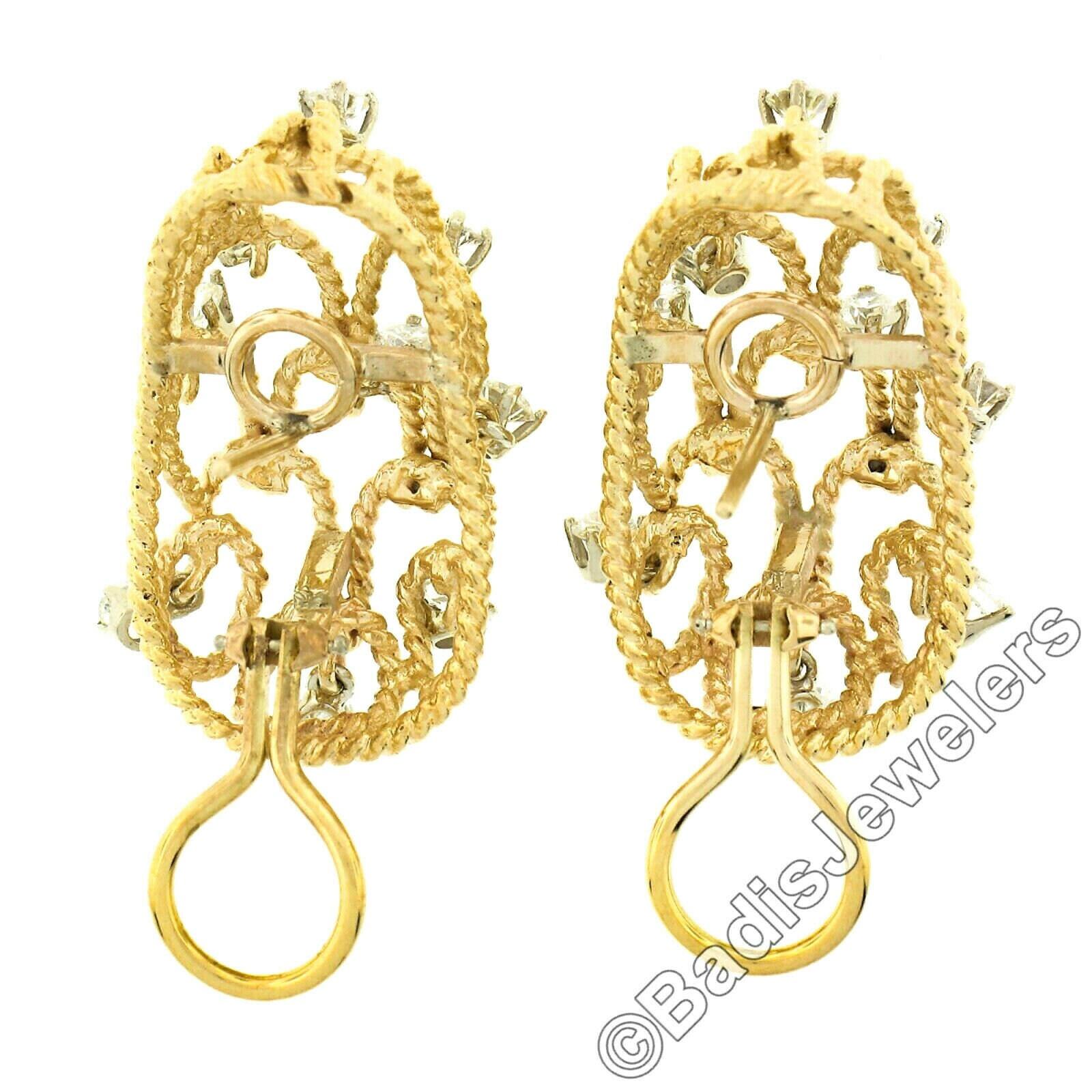 Vintage TT Gold Runde Diamanten baumeln verdrehte Draht große offene Kuppel Ohrringe im Zustand „Gut“ im Angebot in Montclair, NJ