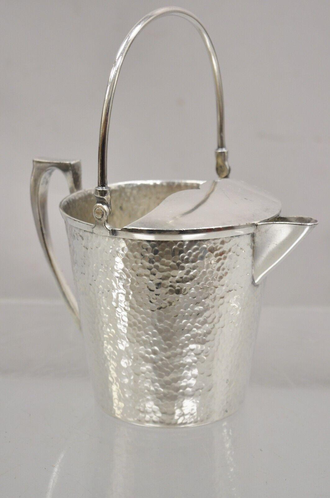 Vintage T&T Hand Hammered Silver Plated Art Deco Small Watering Can Pitcher In Good Condition For Sale In Philadelphia, PA