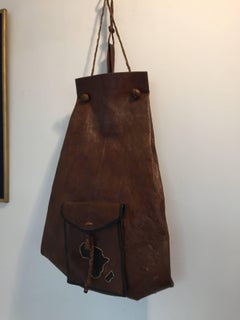 Vintage Tuareg Hand Tooled Leather Bag with Africa Map