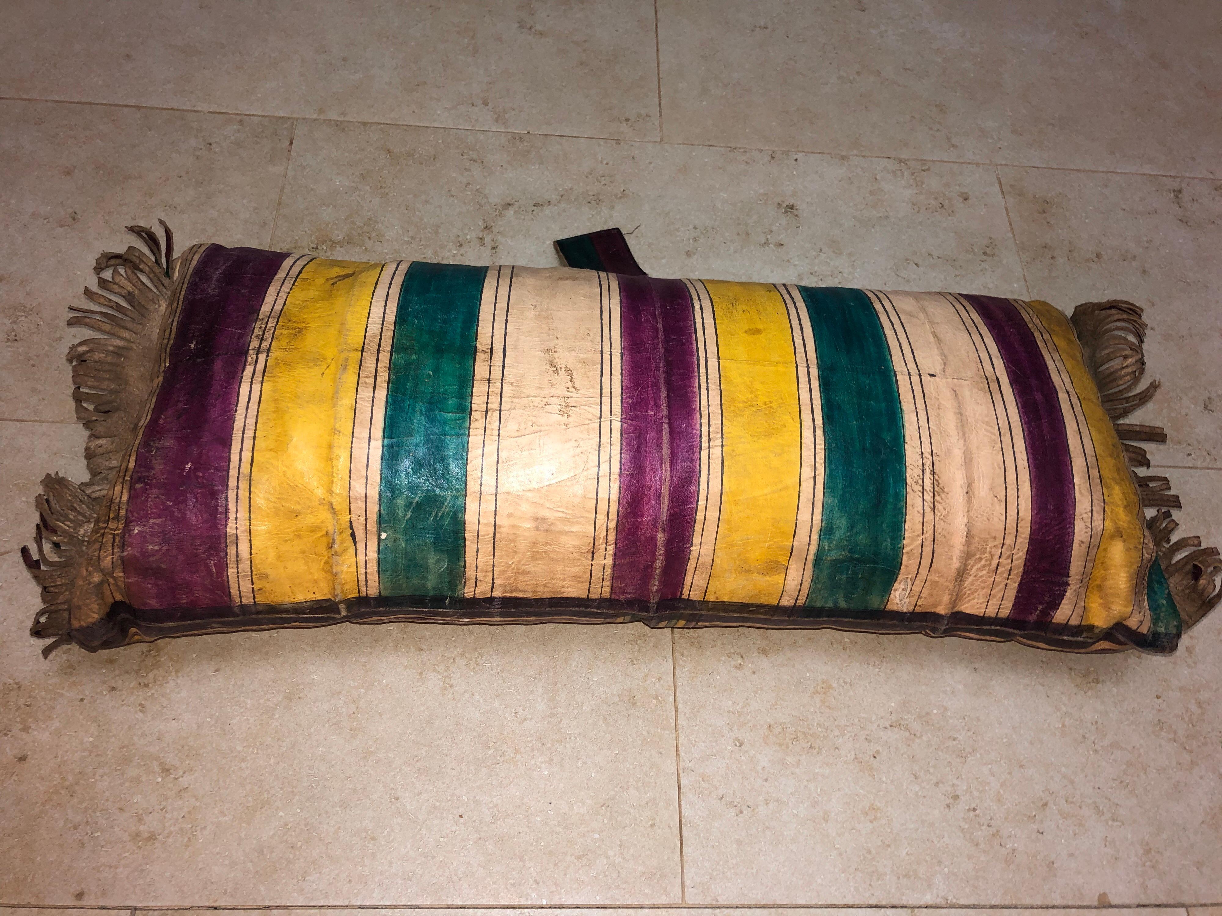 Vintage Tuareg Naturally Dyed Leather Camel Saddle Pillow, Morocco, Africa For Sale 3