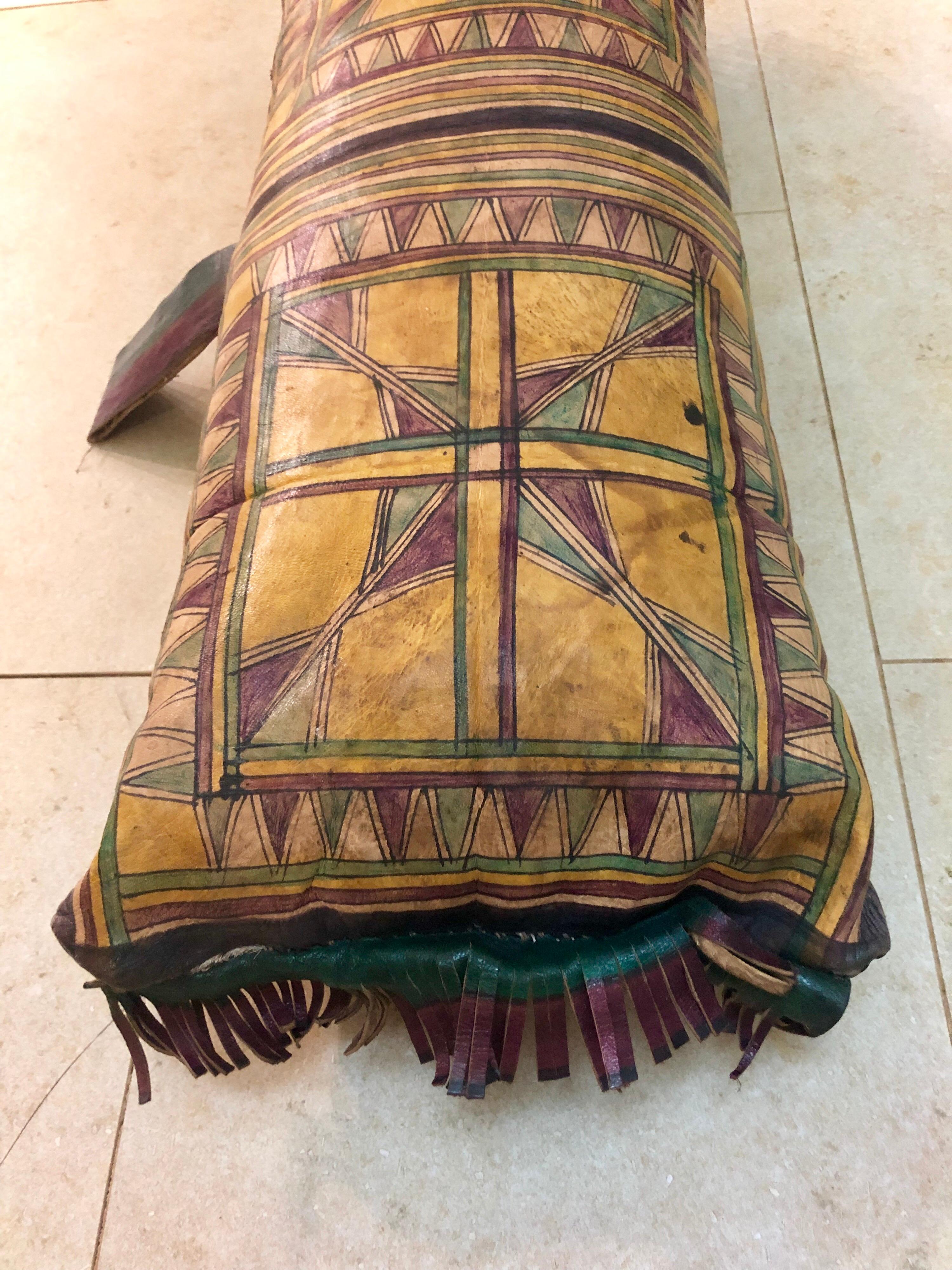 Vintage Tuareg Naturally Dyed Leather Camel Saddle Pillow, Morocco, Africa For Sale 4