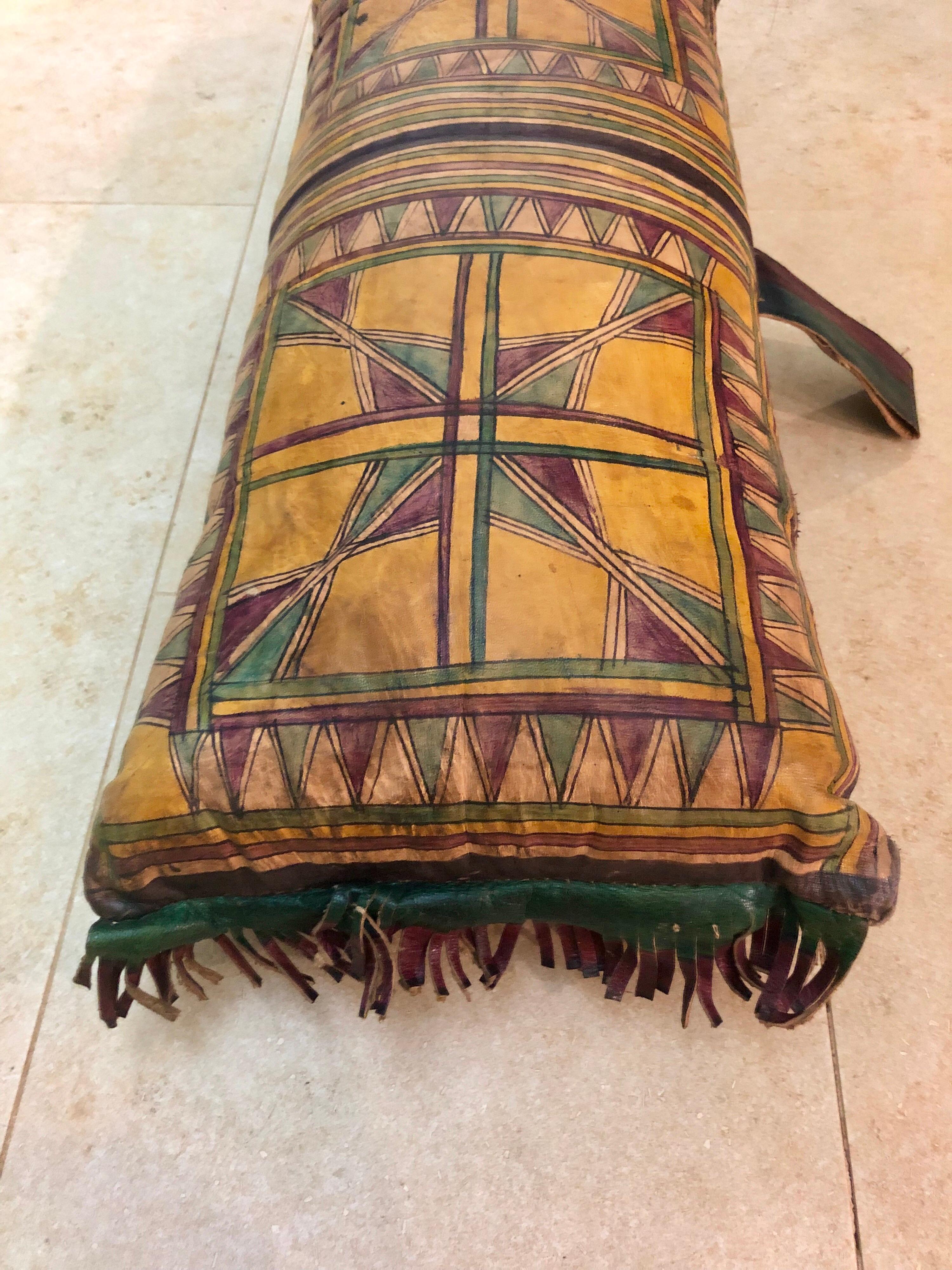 Vintage Tuareg Naturally Dyed Leather Camel Saddle Pillow, Morocco, Africa For Sale 5