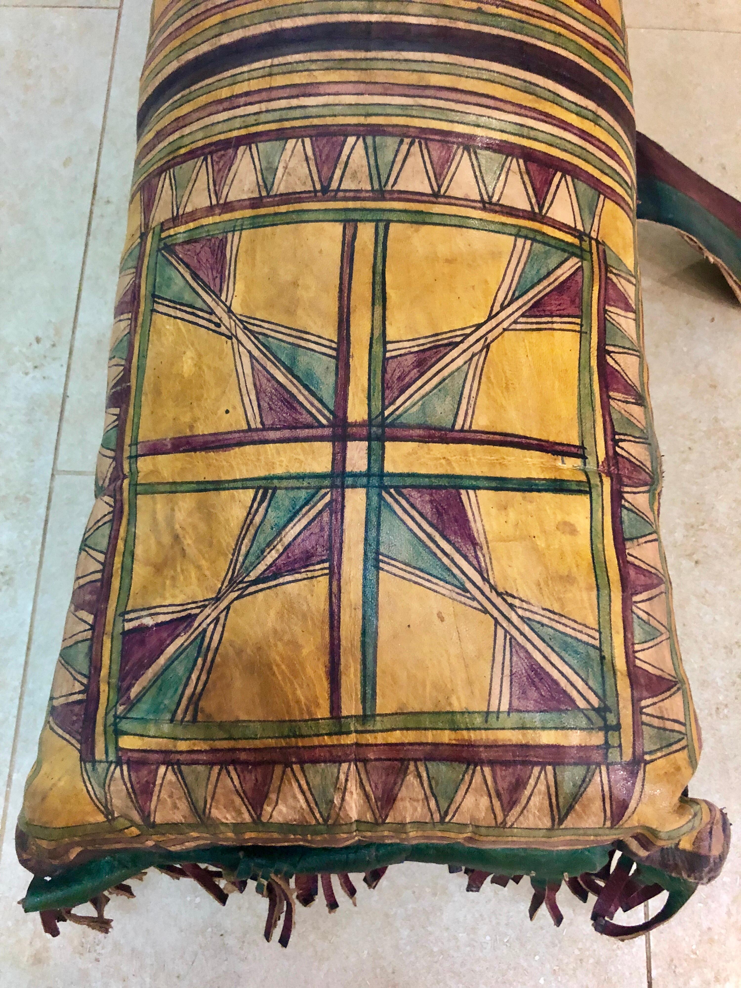 Vintage Tuareg Naturally Dyed Leather Camel Saddle Pillow, Morocco, Africa For Sale 6