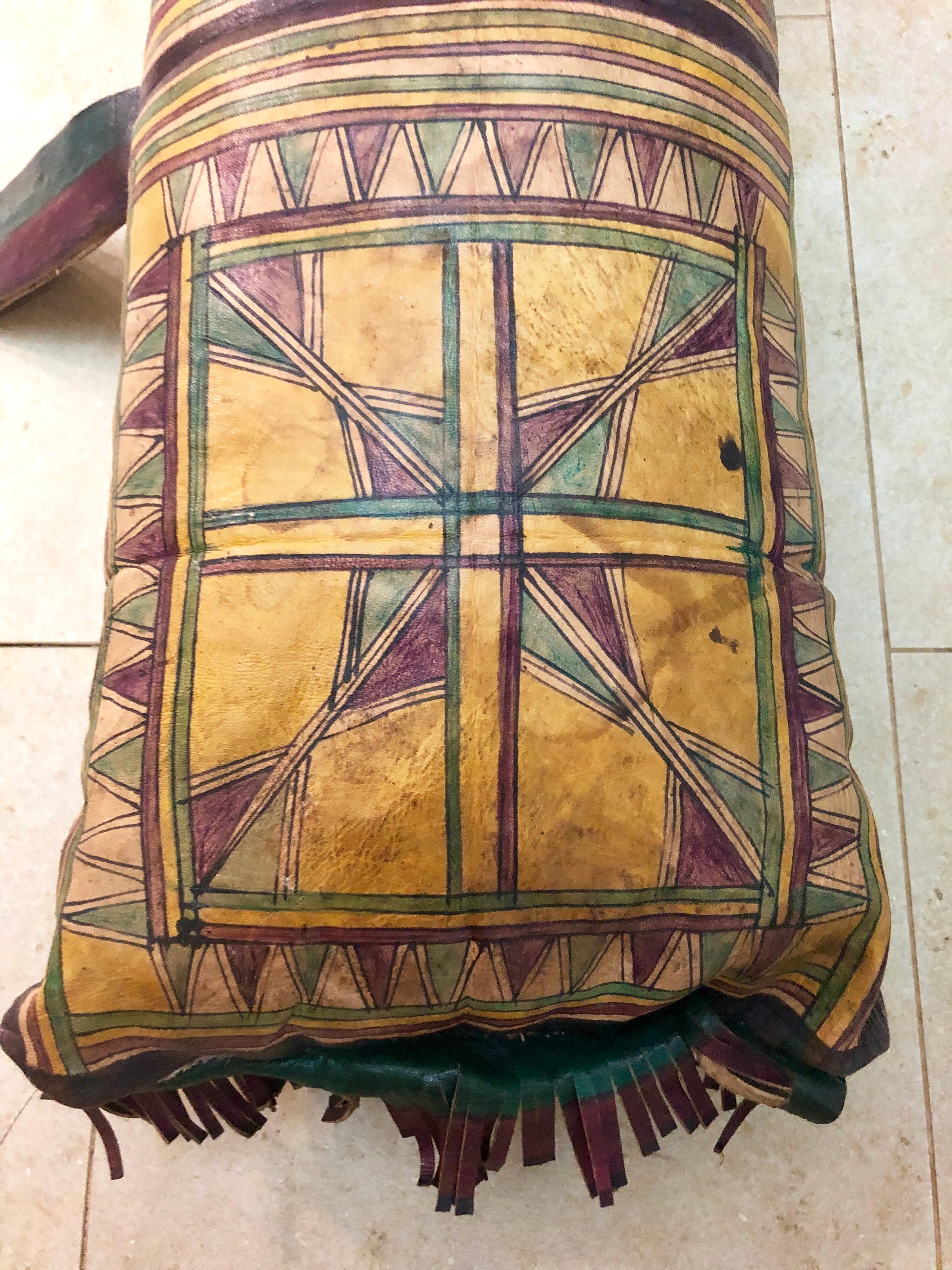 Vintage Tuareg Naturally Dyed Leather Camel Saddle Pillow, Morocco, Africa For Sale 7
