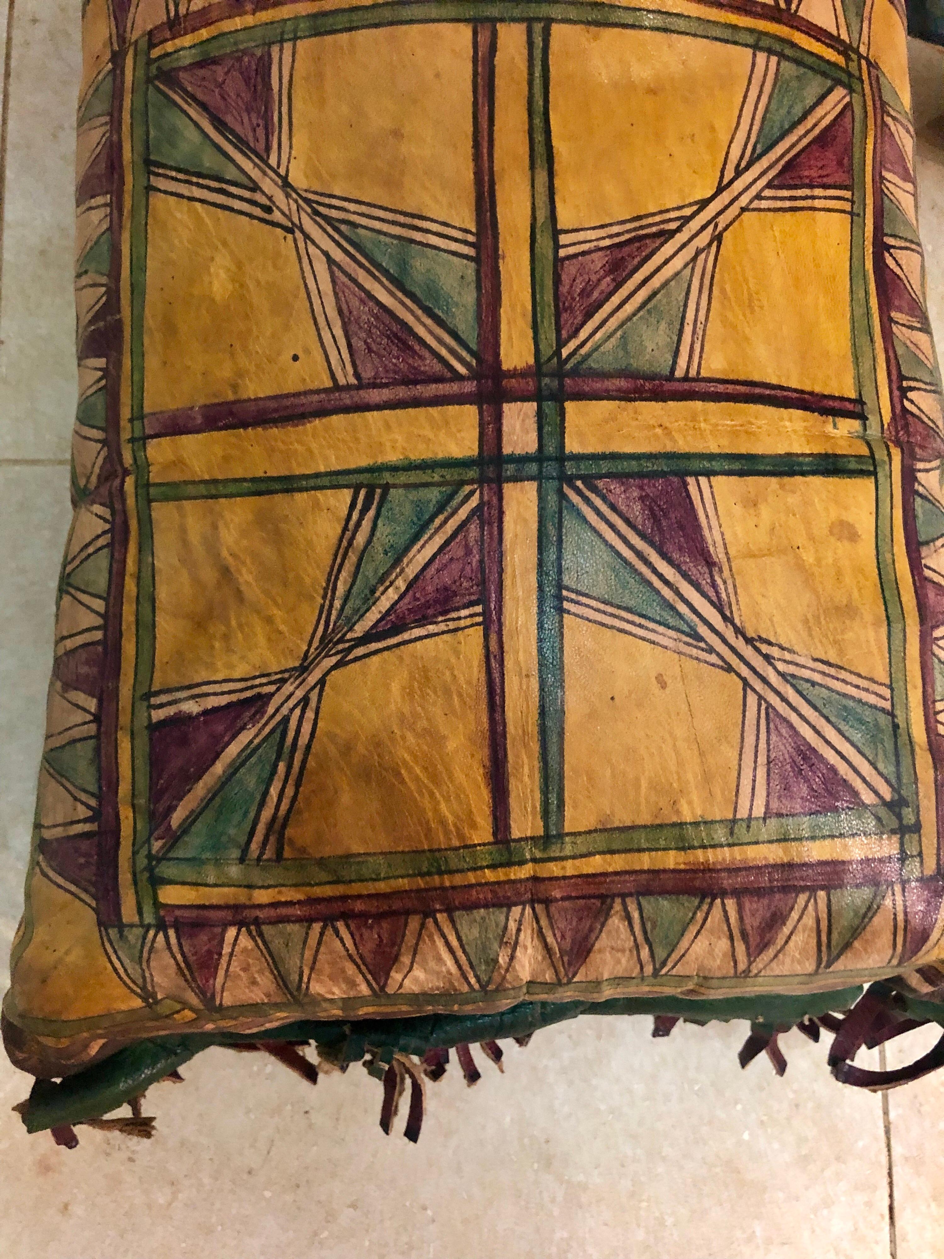Vintage Tuareg Naturally Dyed Leather Camel Saddle Pillow, Morocco, Africa For Sale 11