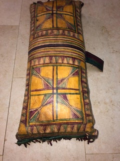 Vintage Tuareg Naturally Dyed Leather Camel Saddle Pillow, Morocco, Africa