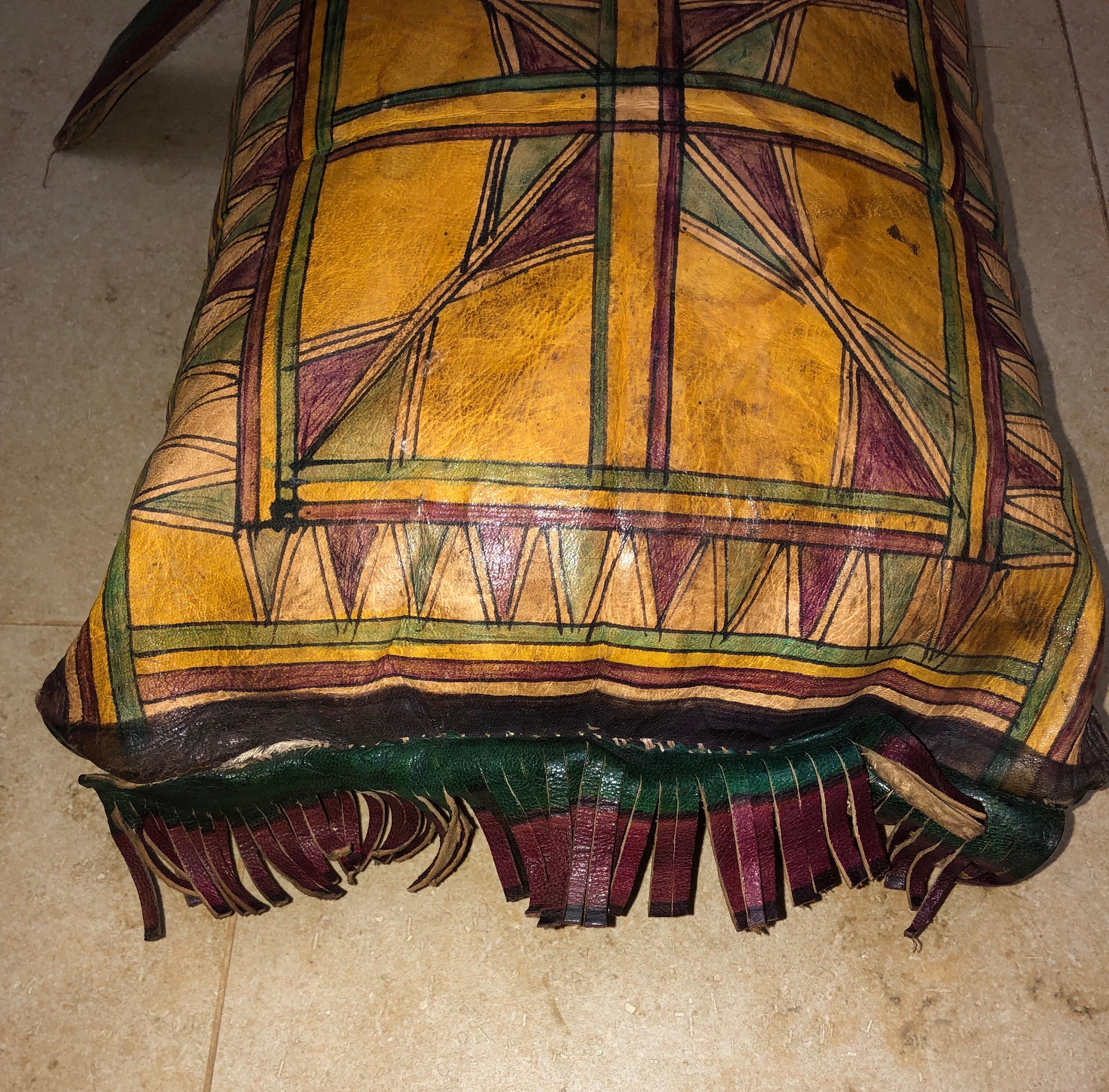 North African Vintage Tuareg Naturally Dyed Leather Camel Saddle Pillow, Morocco, Africa For Sale
