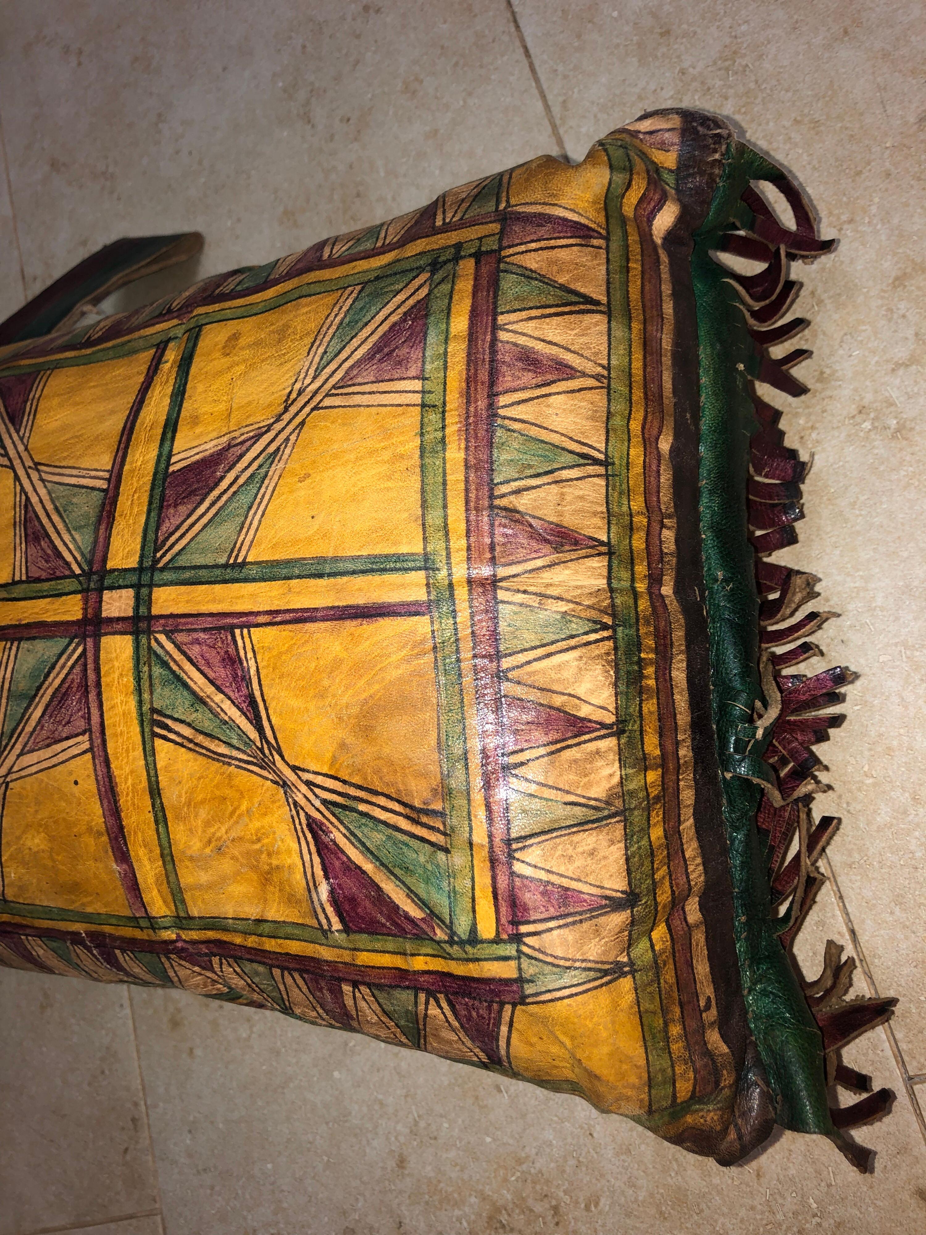 20th Century Vintage Tuareg Naturally Dyed Leather Camel Saddle Pillow, Morocco, Africa For Sale