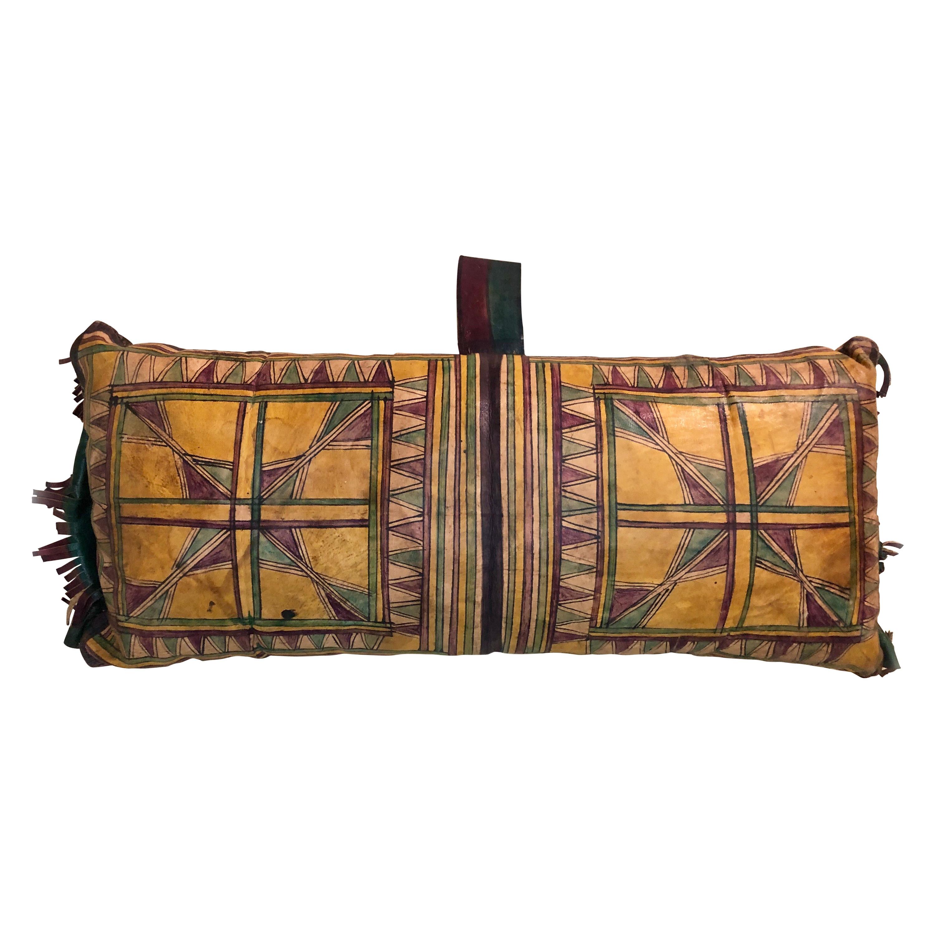 Vintage Tuareg Naturally Dyed Leather Camel Saddle Pillow, Morocco, Africa For Sale