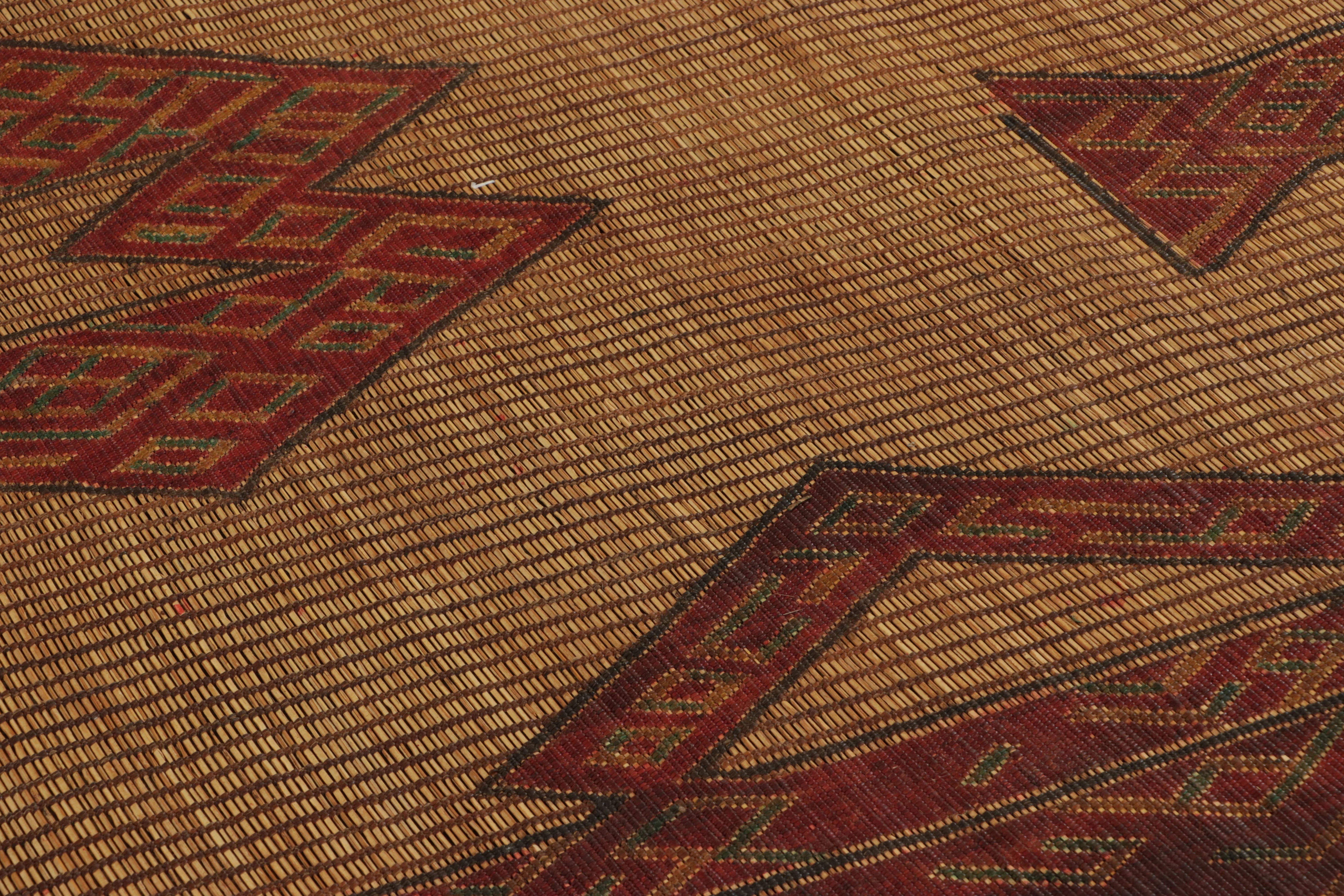Hand-Woven Vintage Tuareg Mat, Beige-Red Tribal Geometric Patterns - Rug & Kilim For Sale