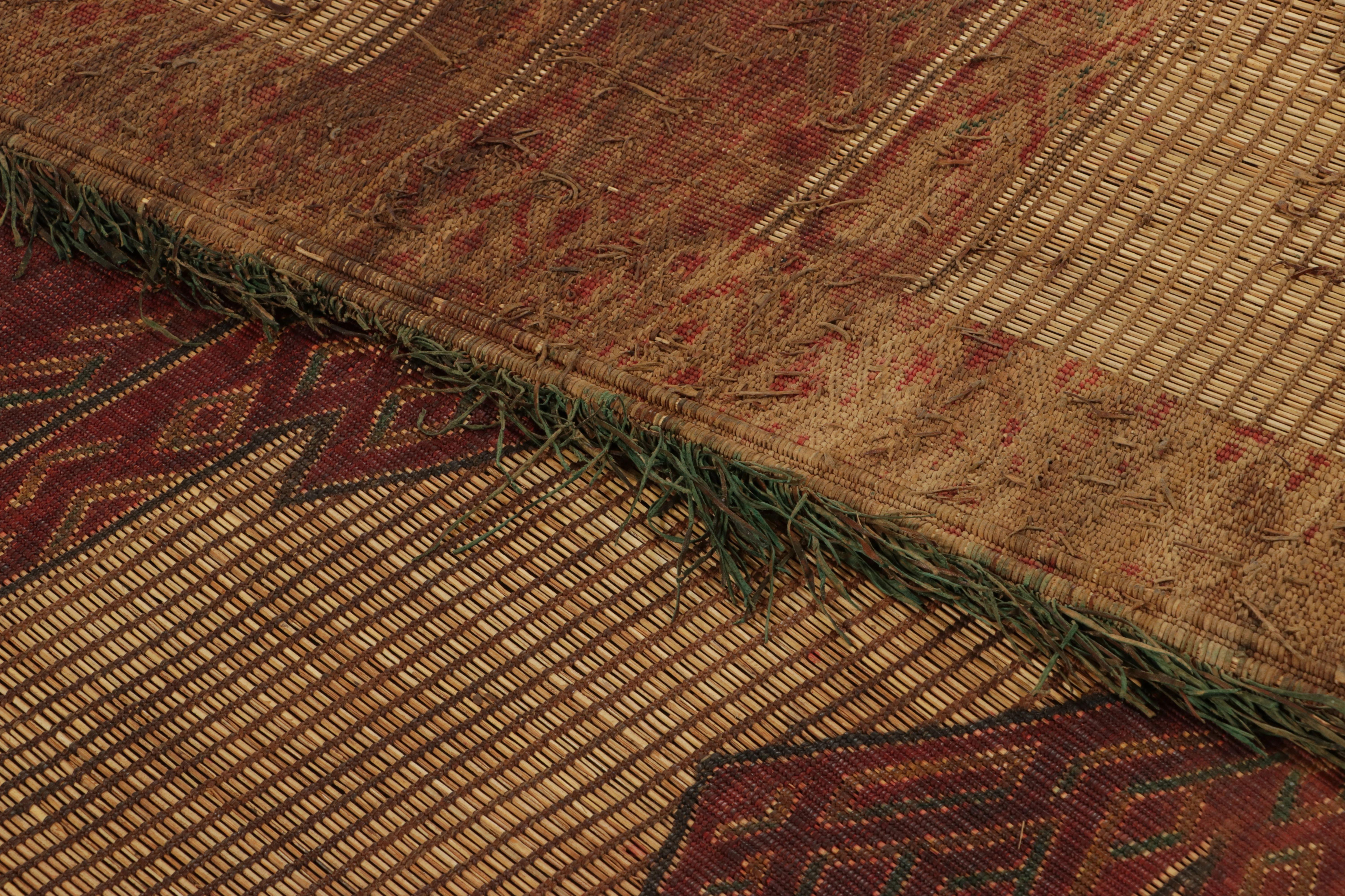 Leather Vintage Tuareg Mat, Beige-Red Tribal Geometric Patterns - Rug & Kilim For Sale