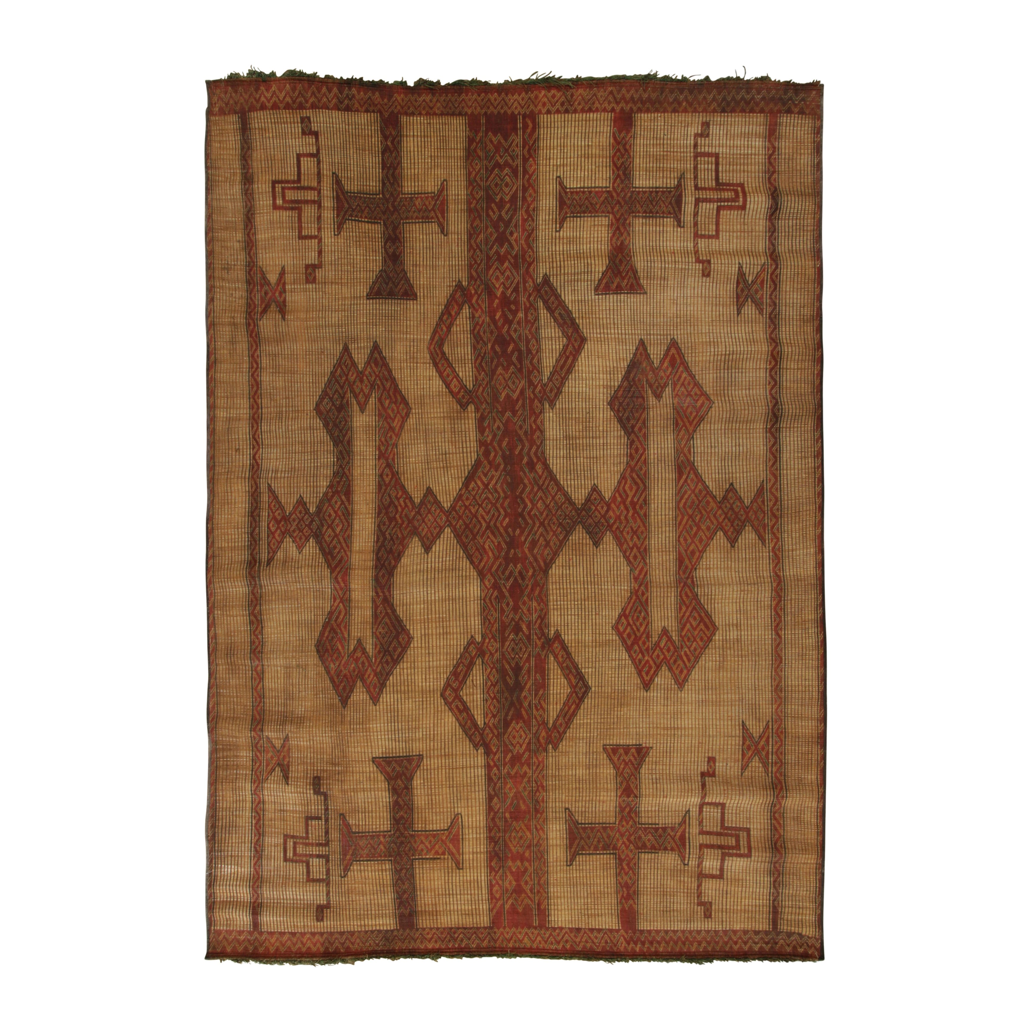 Vintage Tuareg Mat, Beige-Red Tribal Geometric Patterns - Rug
Kilim