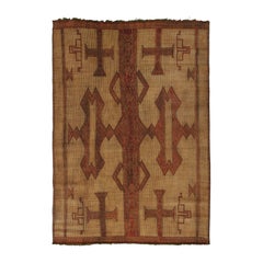 Vintage Tuareg Mat, Beige-Red Tribal Geometric Patterns - Rug & Kilim