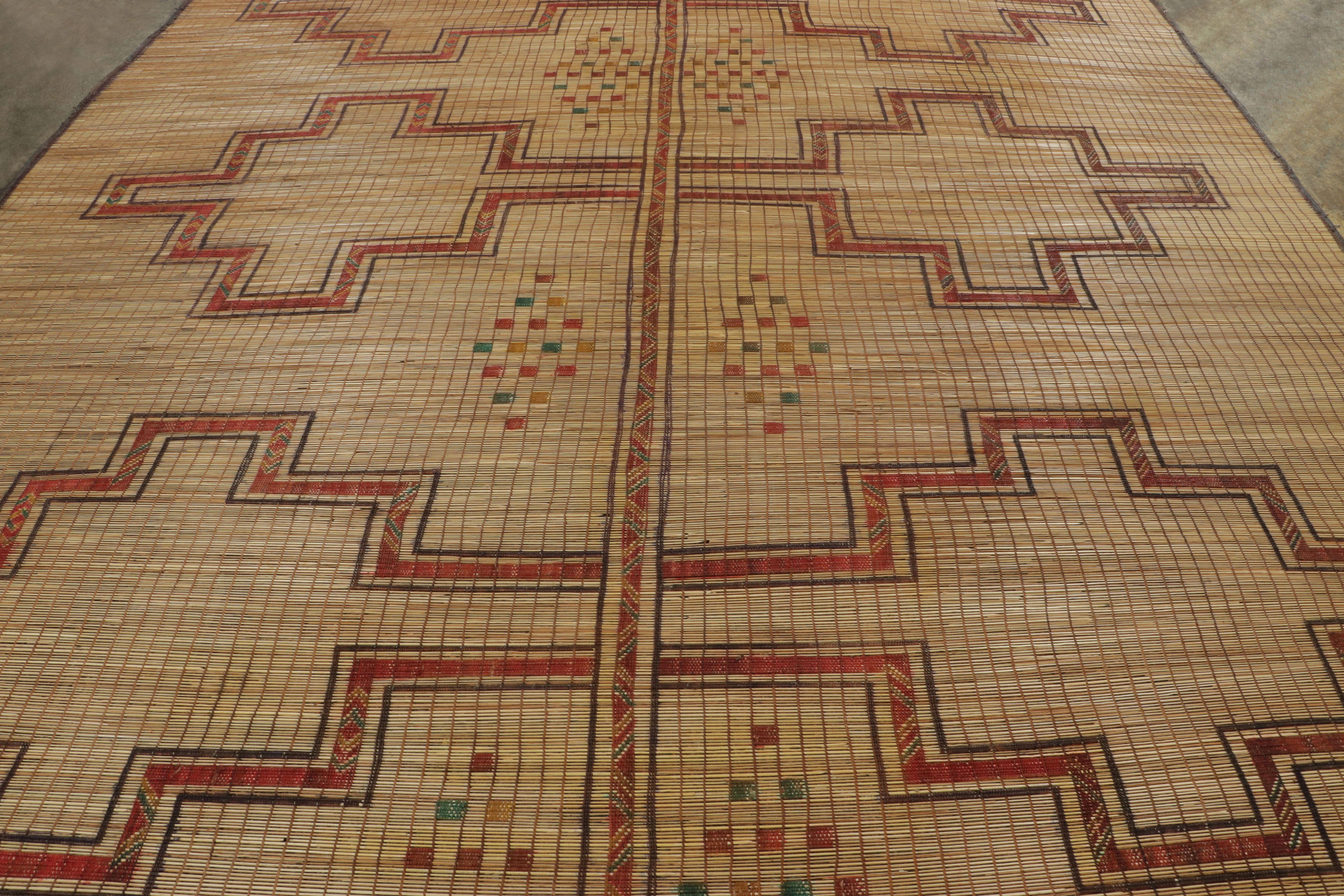 Mauritanian Vintage Tuareg Mat, Beige with Bold Tribal Geometric Patterns - Rug & Kilim For Sale