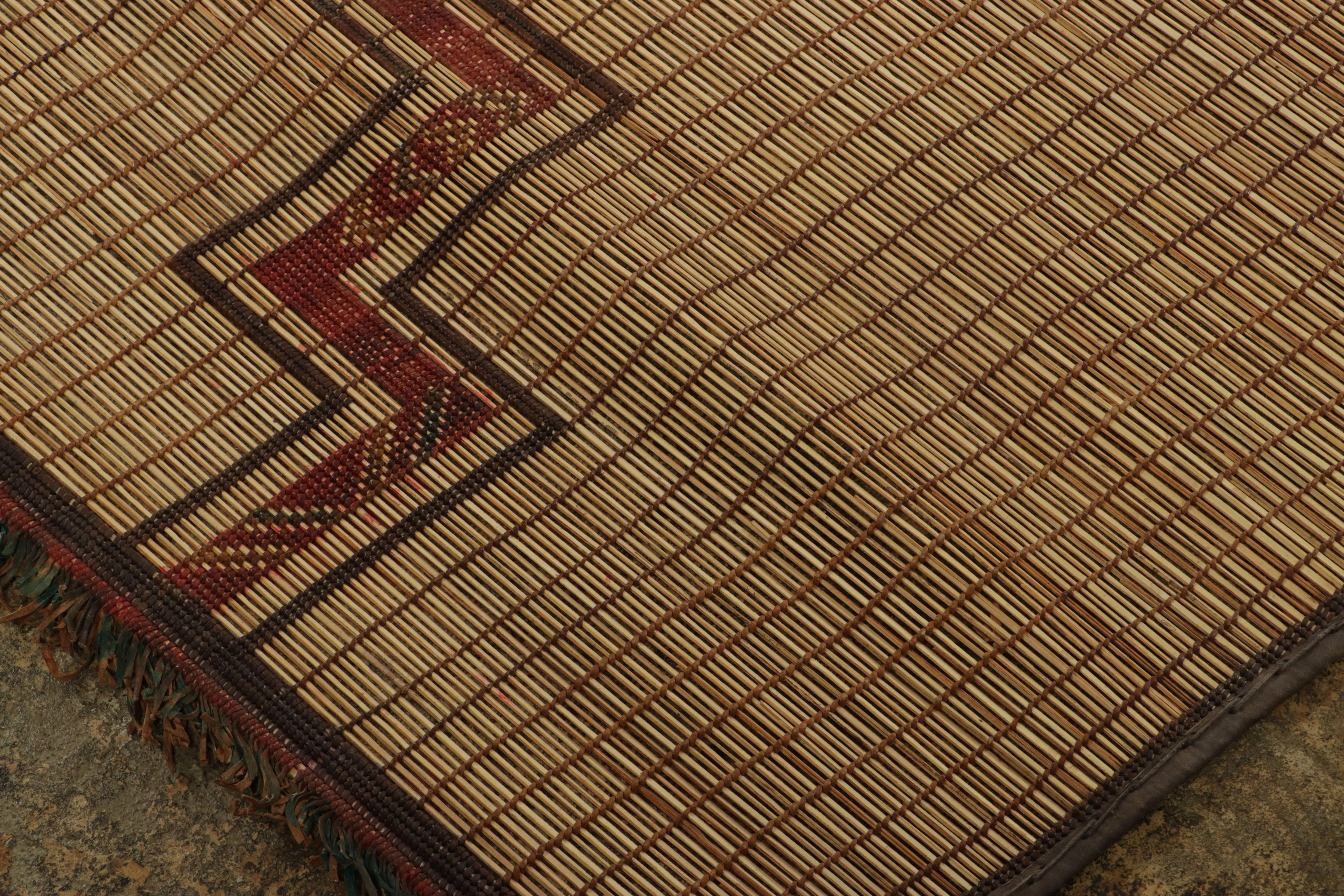 Hand-Woven Vintage Tuareg Mat, Beige with Bold Tribal Geometric Patterns - Rug & Kilim For Sale